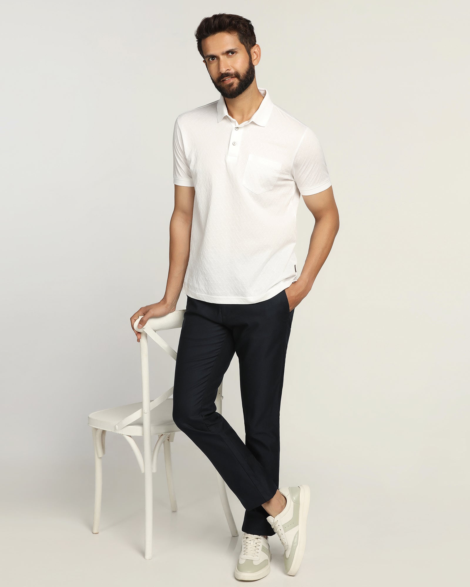 Polo White Textured T-Shirt - Blade