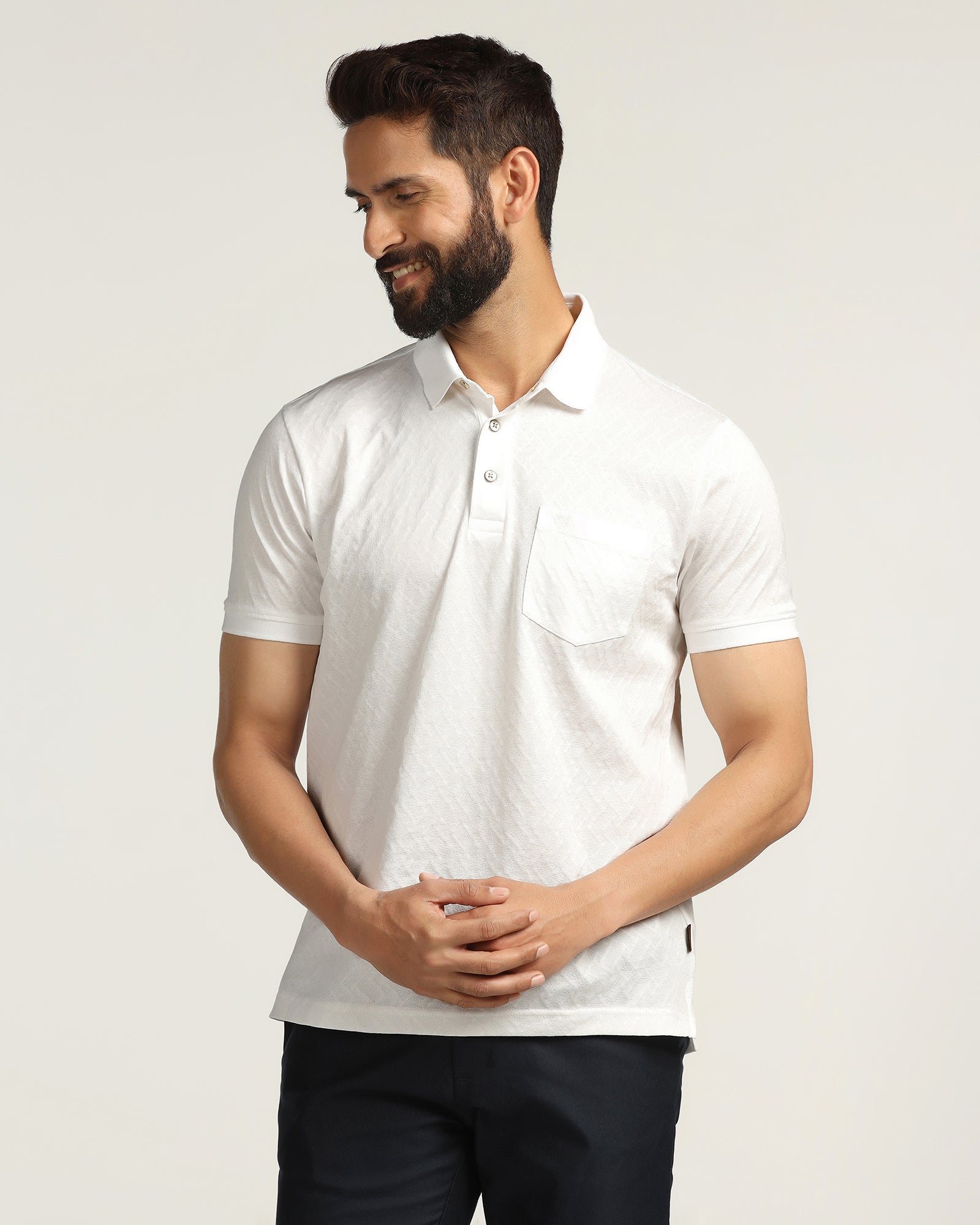 Polo White Textured T-Shirt - Blade
