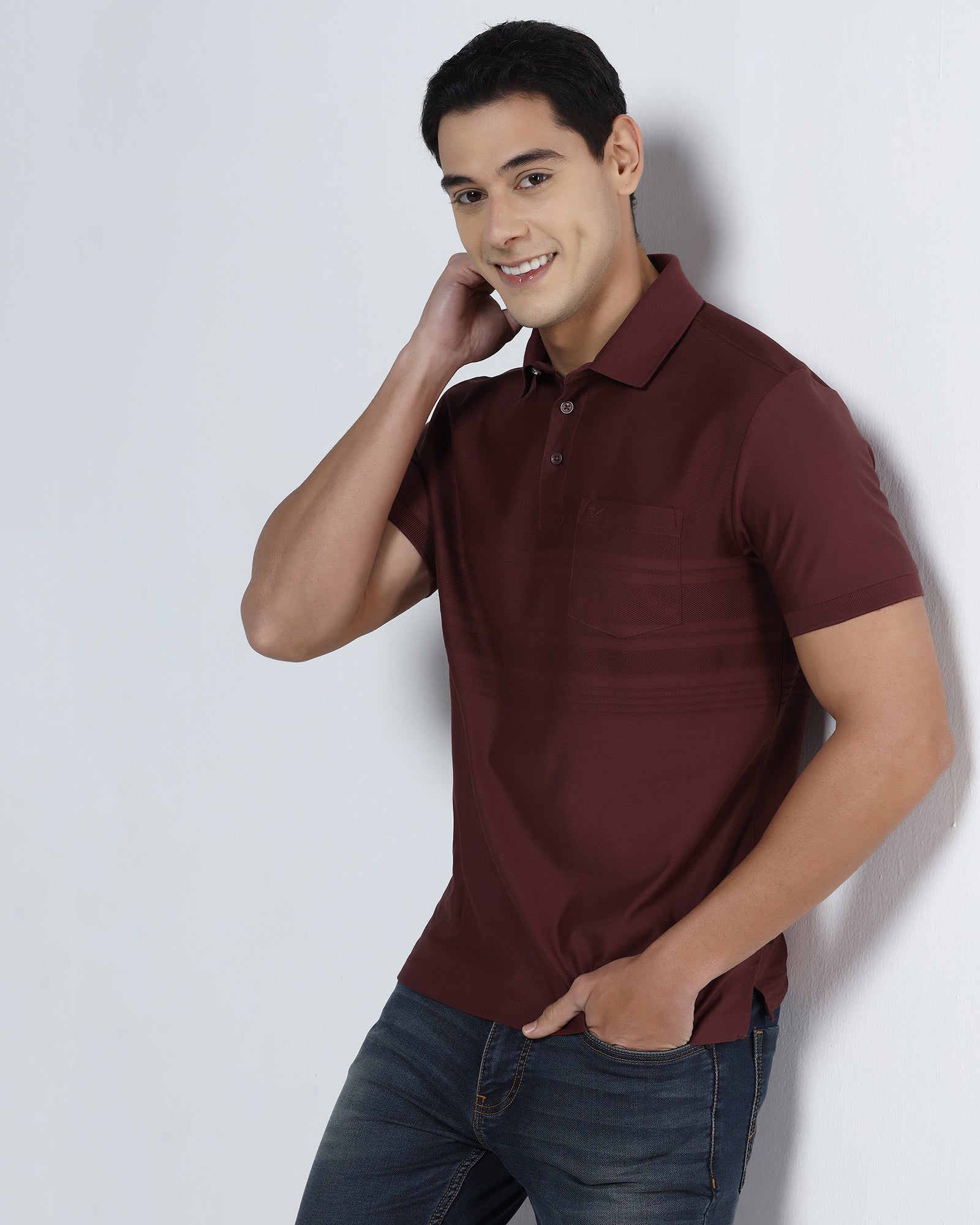Port Wine Textured Polo - Peek