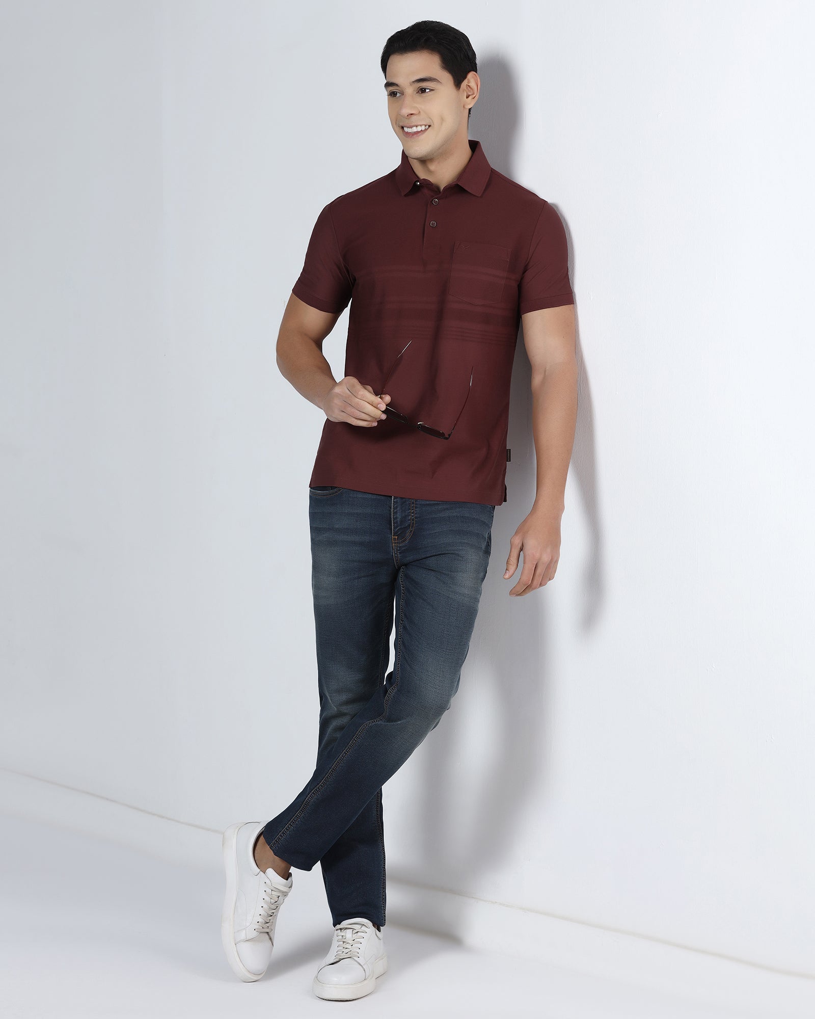 Port Wine Textured Polo - Peek