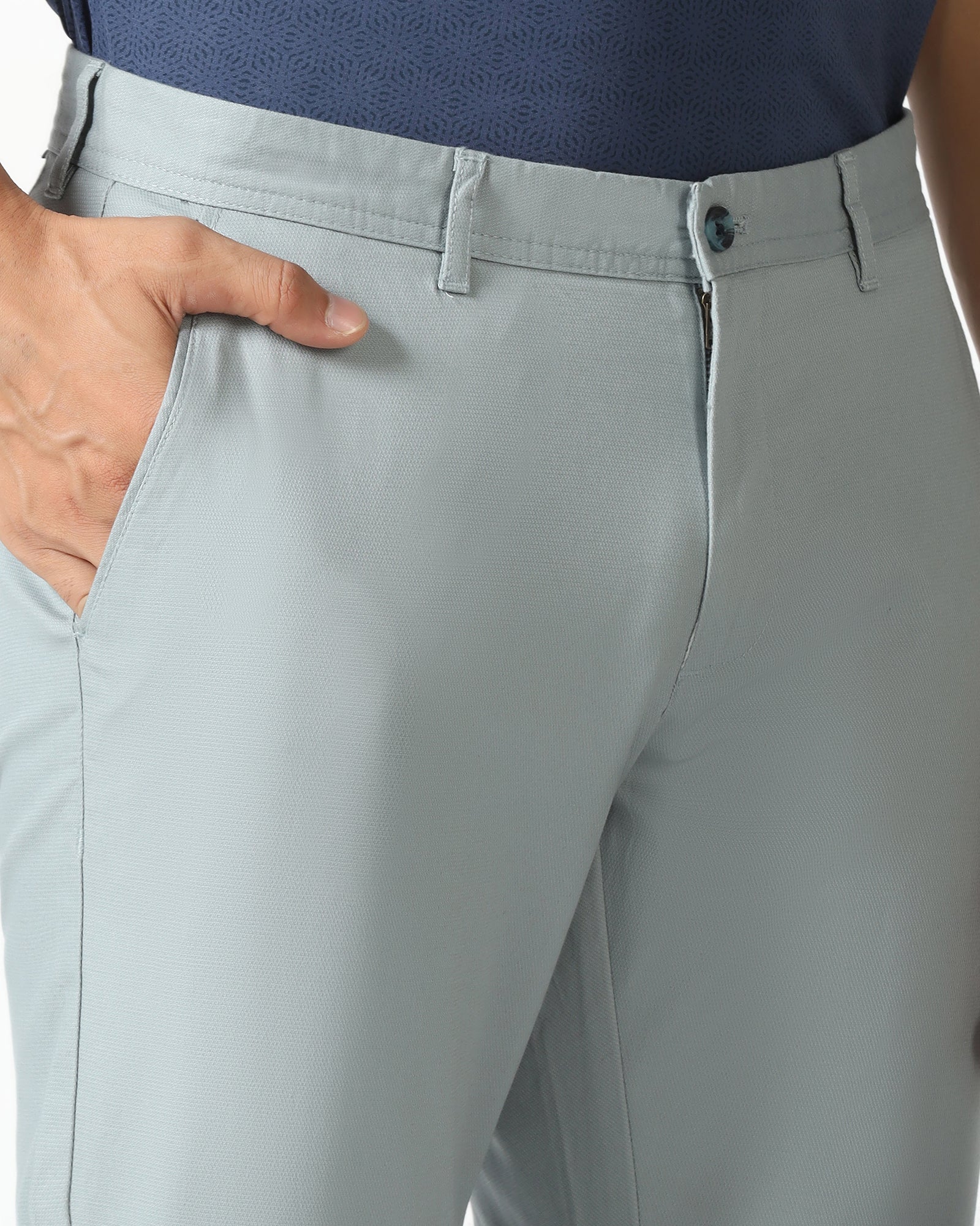Powder Blue Textured Khakis - Cratuso