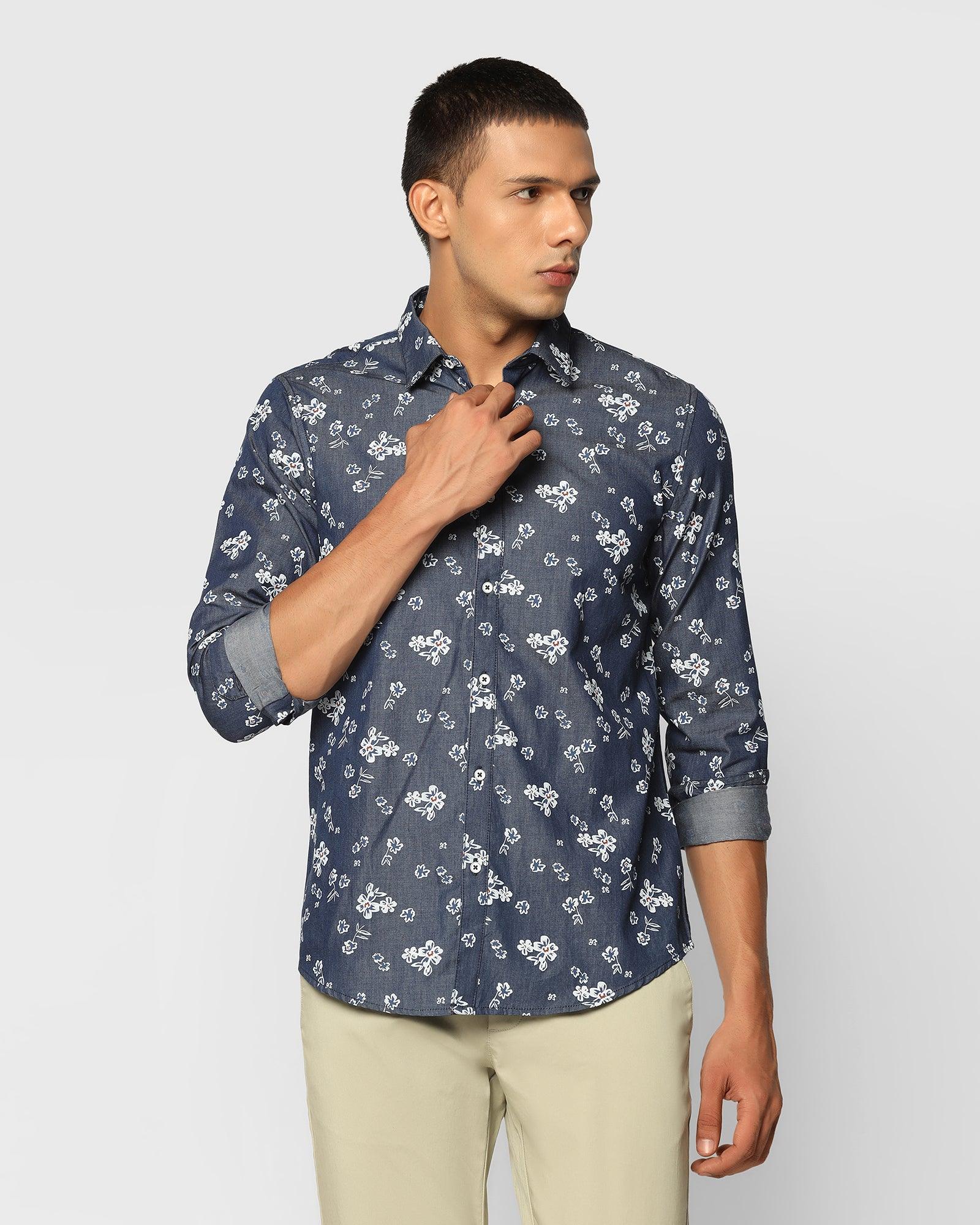 Printed Casual Shirt In Indigo (Frapy) - Blackberrys