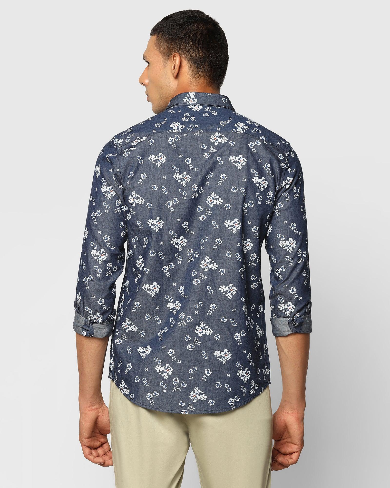 Printed Casual Shirt In Indigo (Frapy) - Blackberrys
