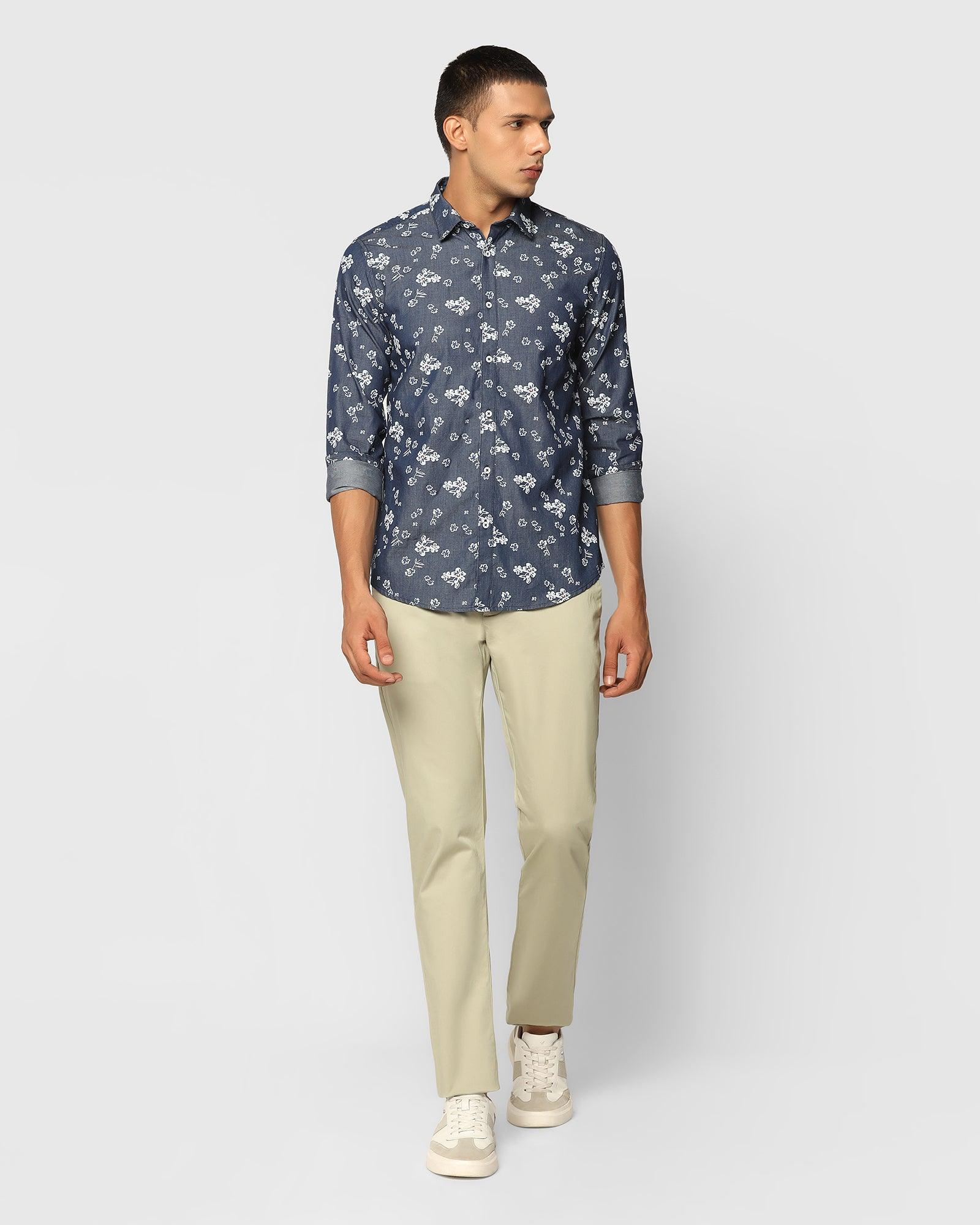 Printed Casual Shirt In Indigo (Frapy) - Blackberrys