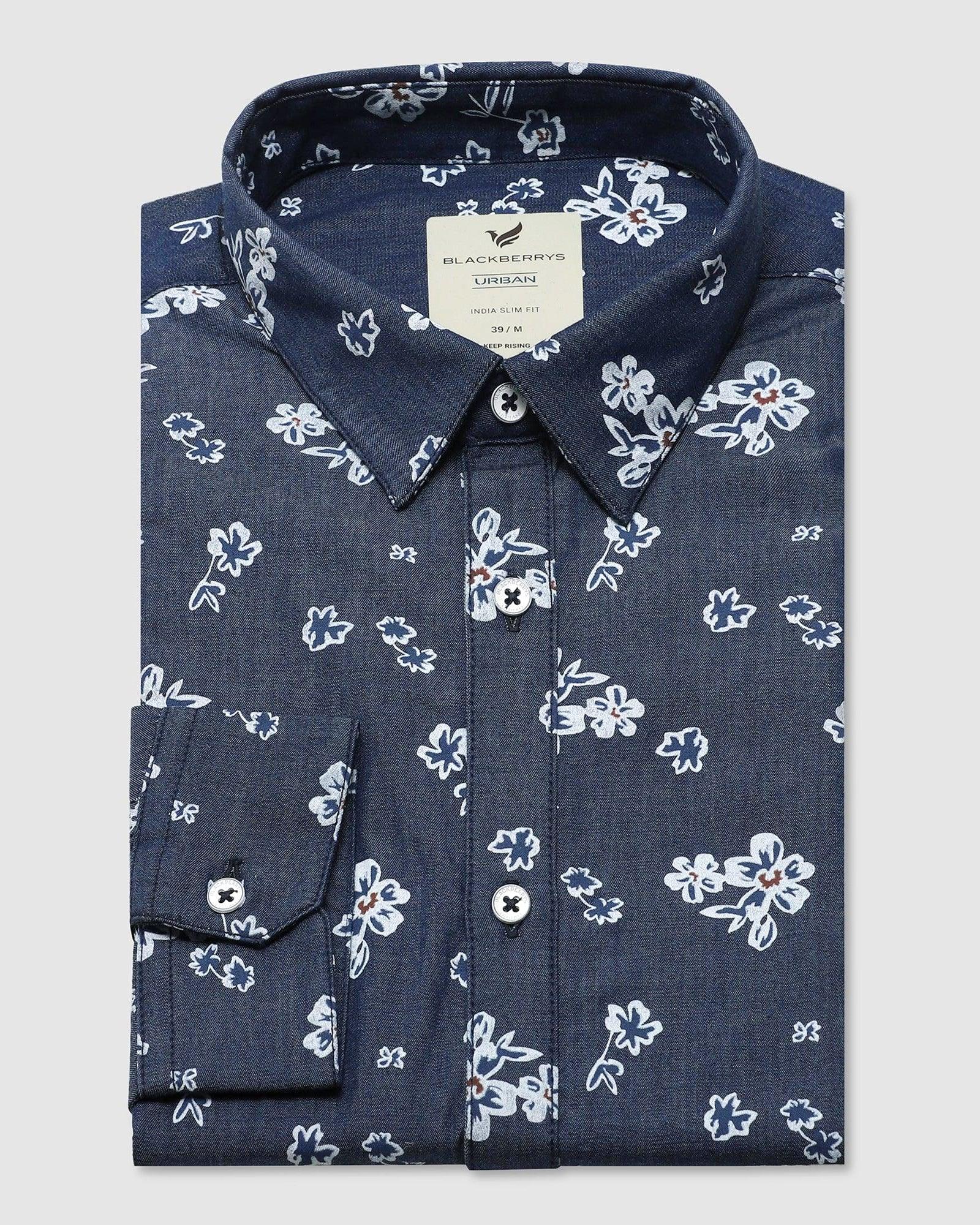 Printed Casual Shirt In Indigo (Frapy) - Blackberrys