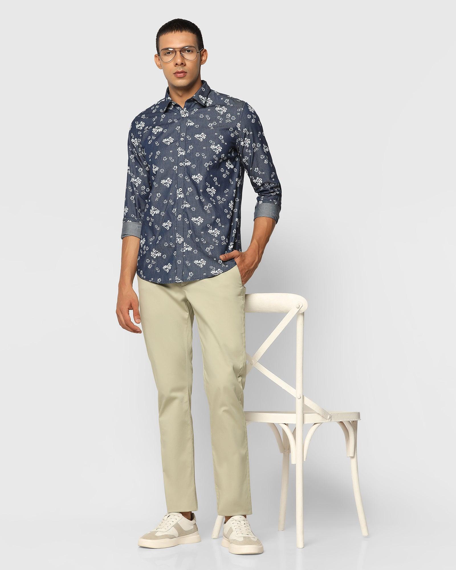 Printed Casual Shirt In Indigo (Frapy) - Blackberrys