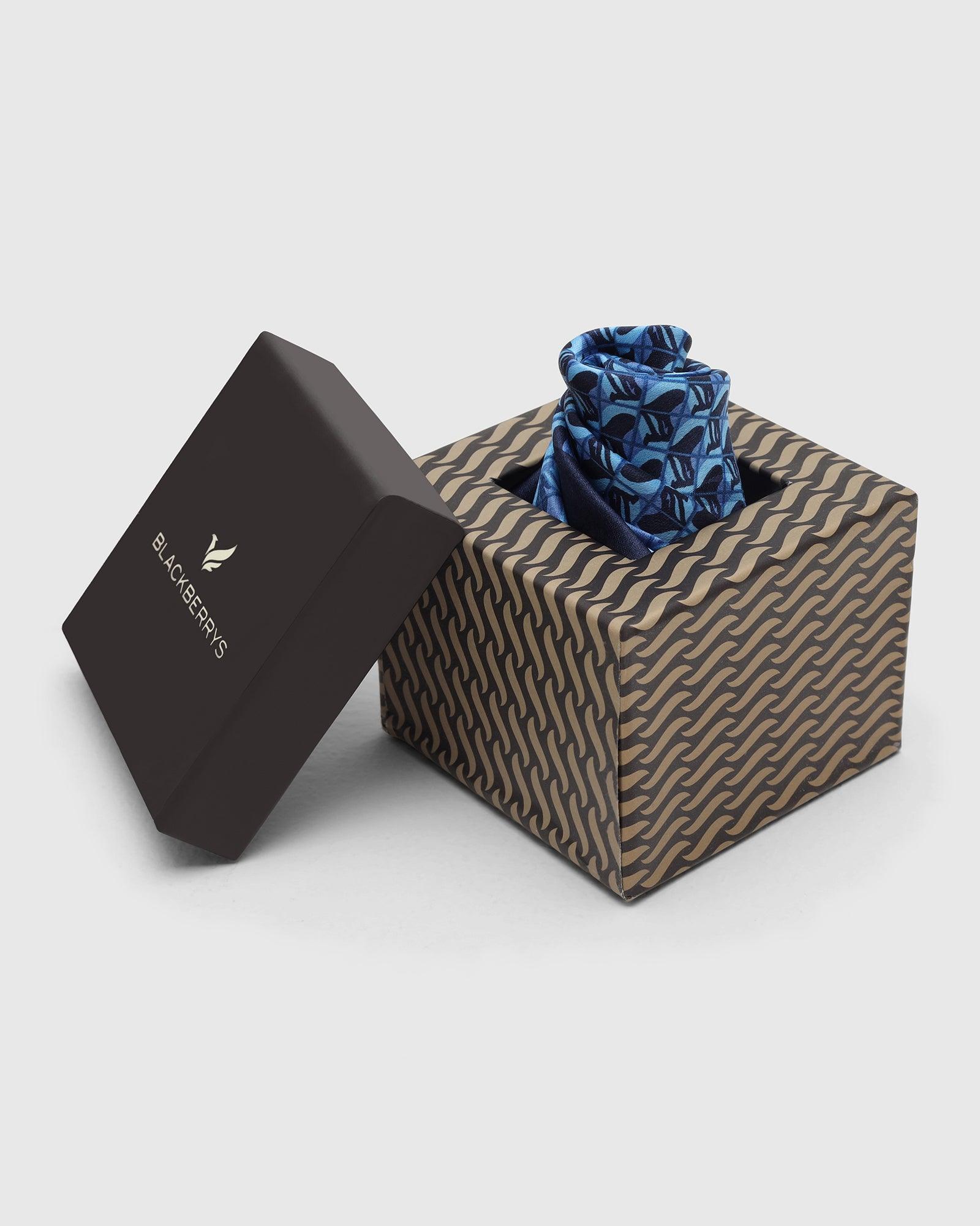 Silk Blue & Navy Printed Pocket Square - Turner - Blackberrys