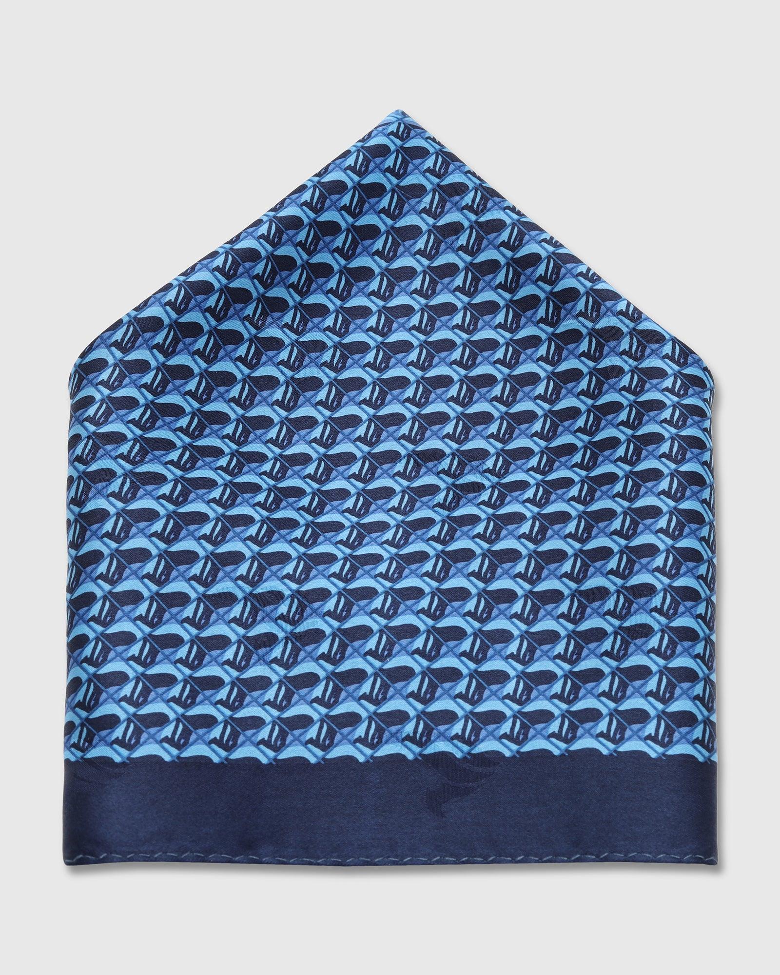 Silk Blue & Navy Printed Pocket Square - Turner - Blackberrys