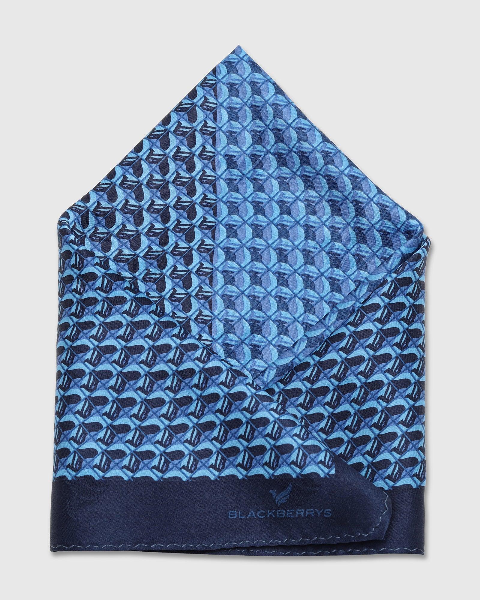 Silk Blue & Navy Printed Pocket Square - Turner - Blackberrys