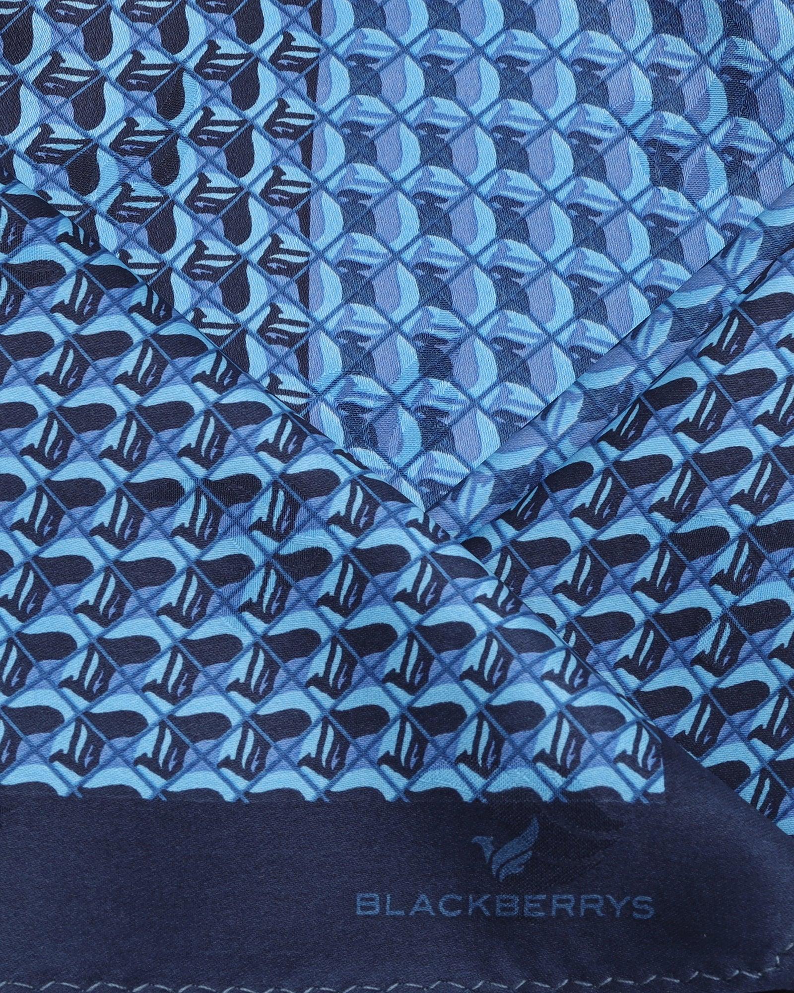 Silk Blue & Navy Printed Pocket Square - Turner - Blackberrys