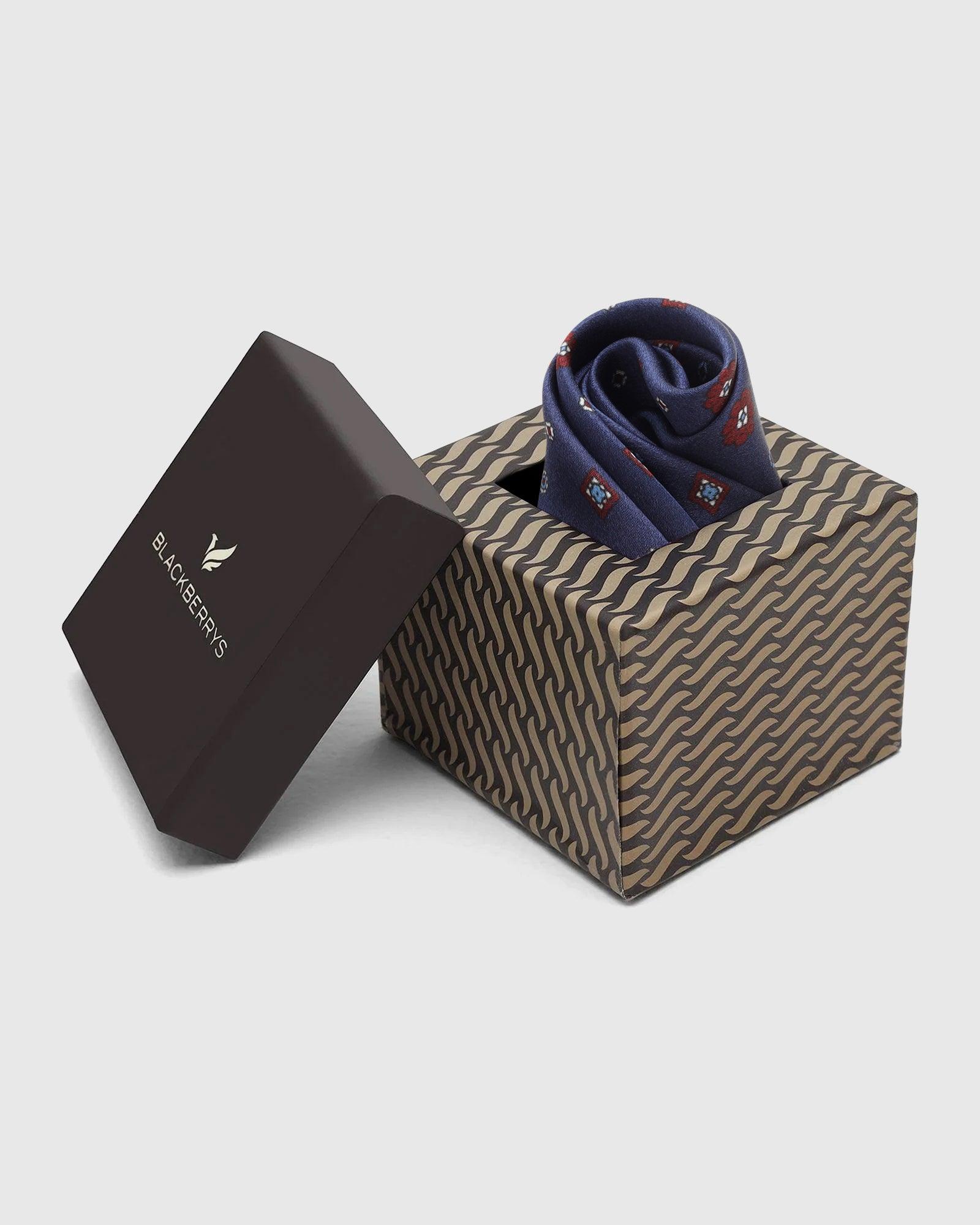 Silk Deep Navy Printed Pocket Square - Taylor - Blackberrys