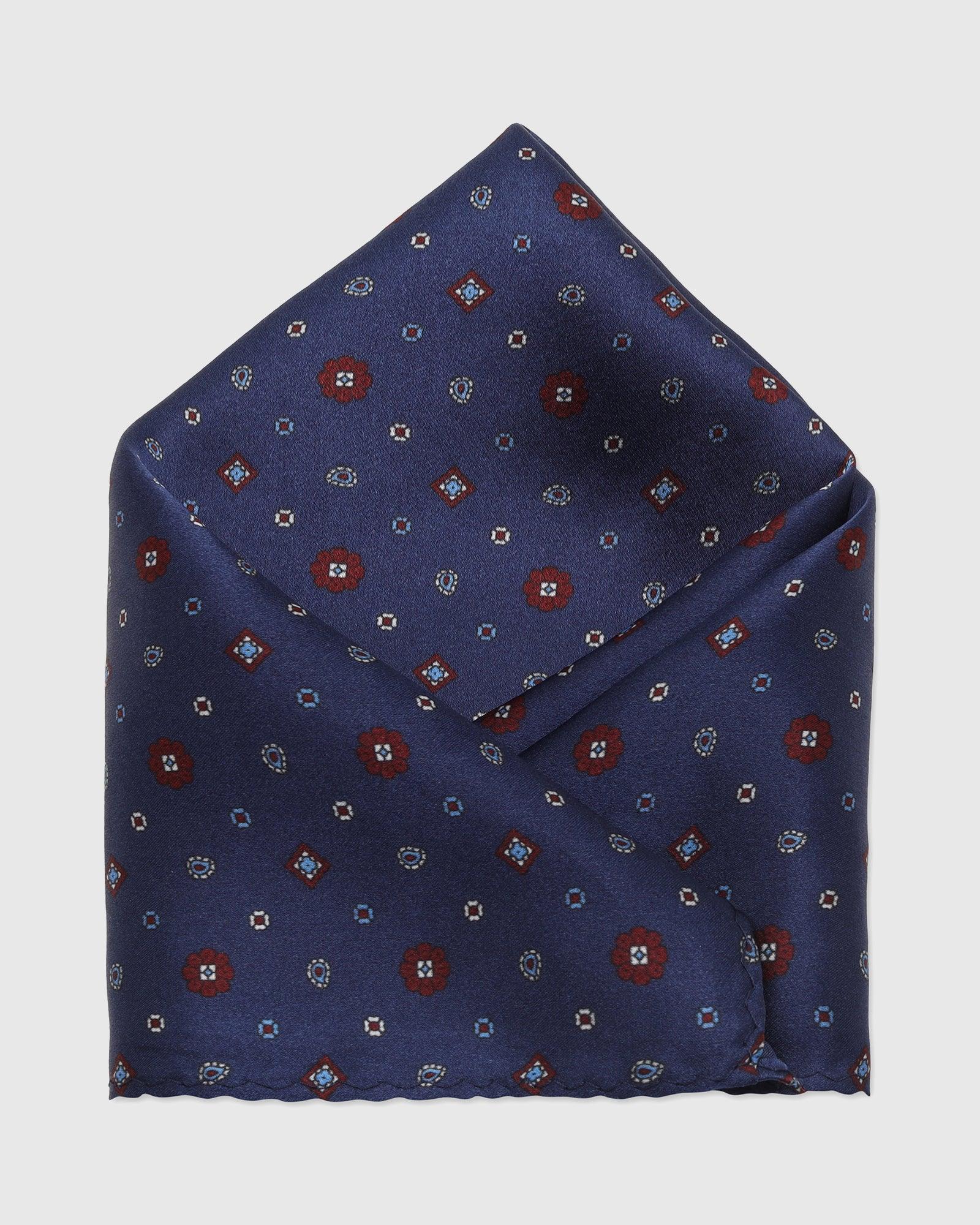 Silk Deep Navy Printed Pocket Square - Taylor - Blackberrys