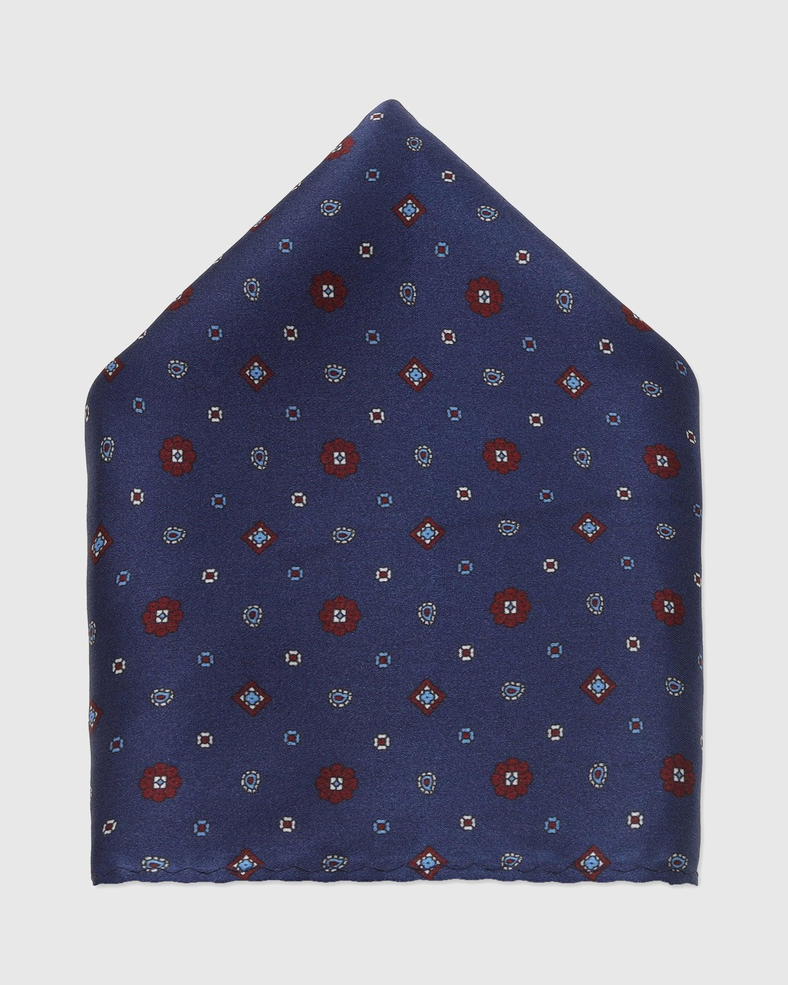 Silk Deep Navy Printed Pocket Square - Taylor - Blackberrys