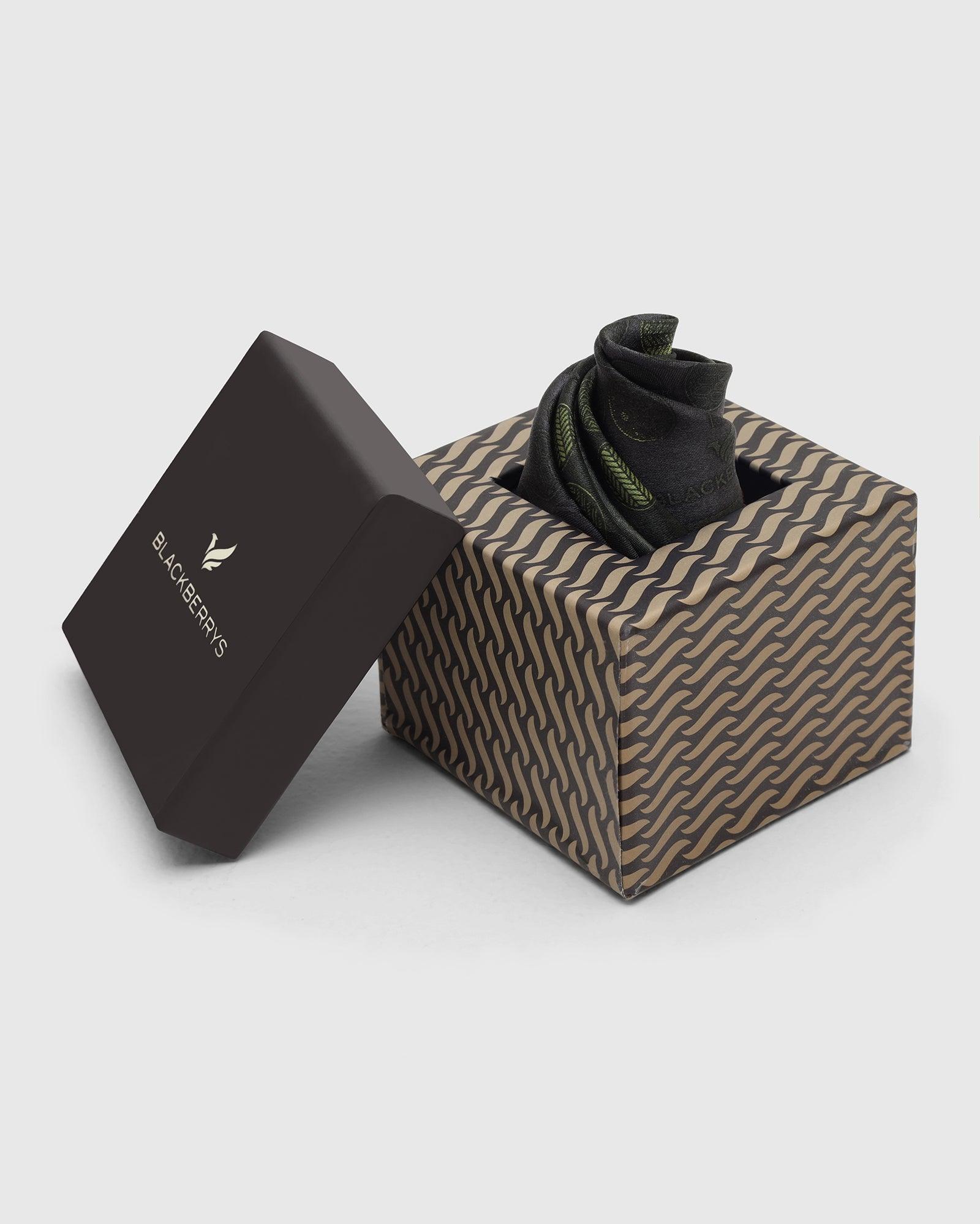 Silk Green Black Printed Pocket Square - Ted - Blackberrys