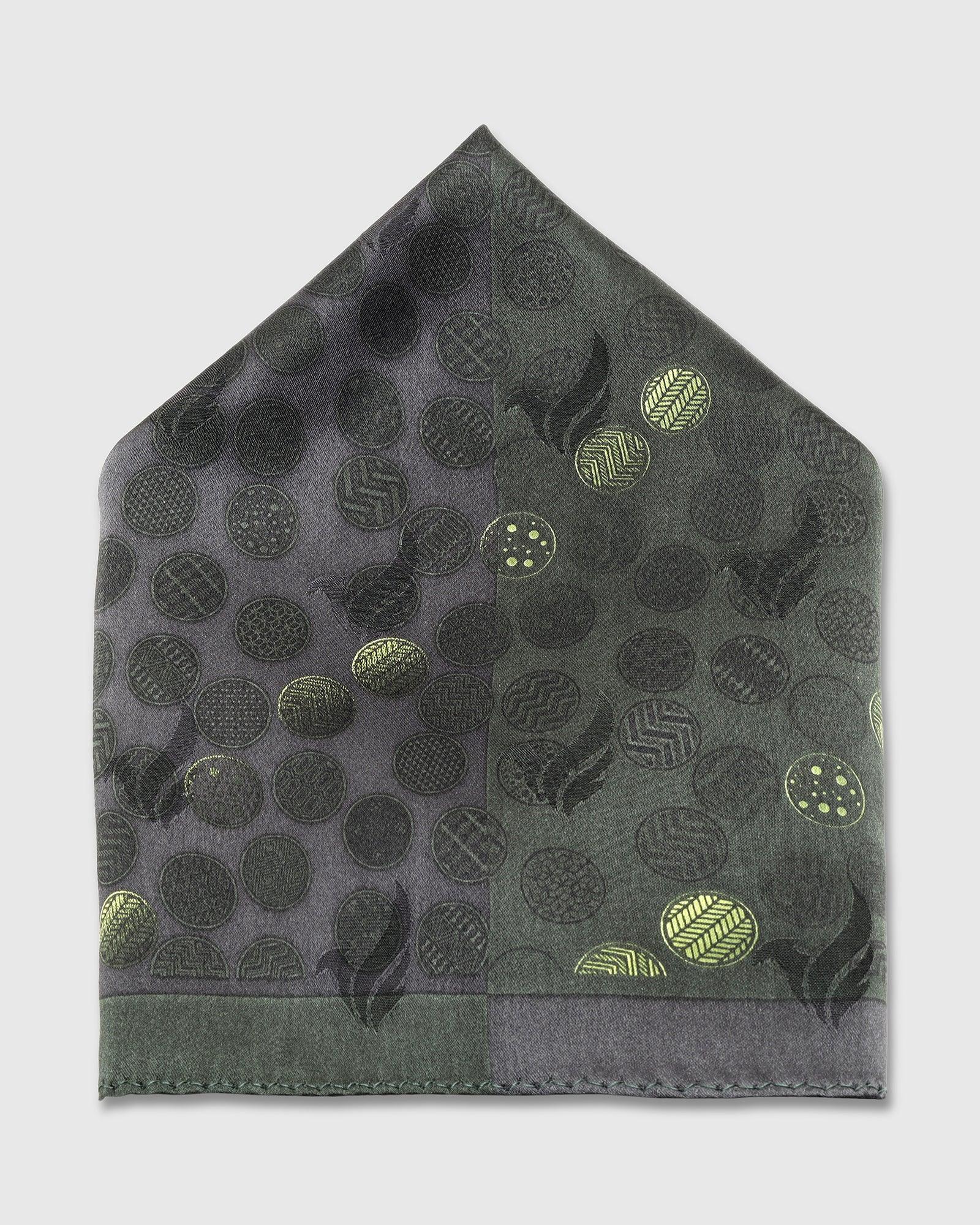Silk Green Black Printed Pocket Square - Ted - Blackberrys