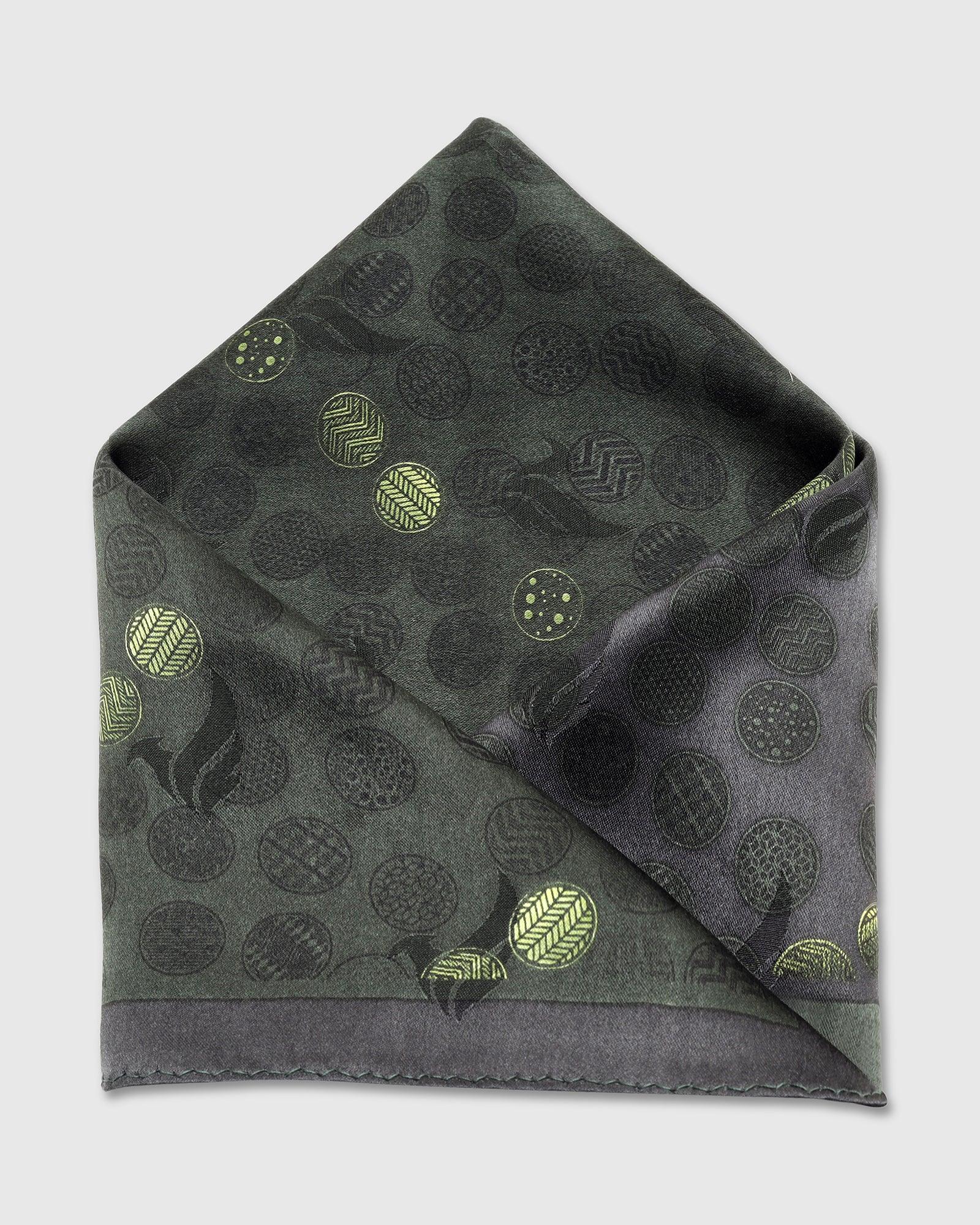 Silk Green Black Printed Pocket Square - Ted - Blackberrys