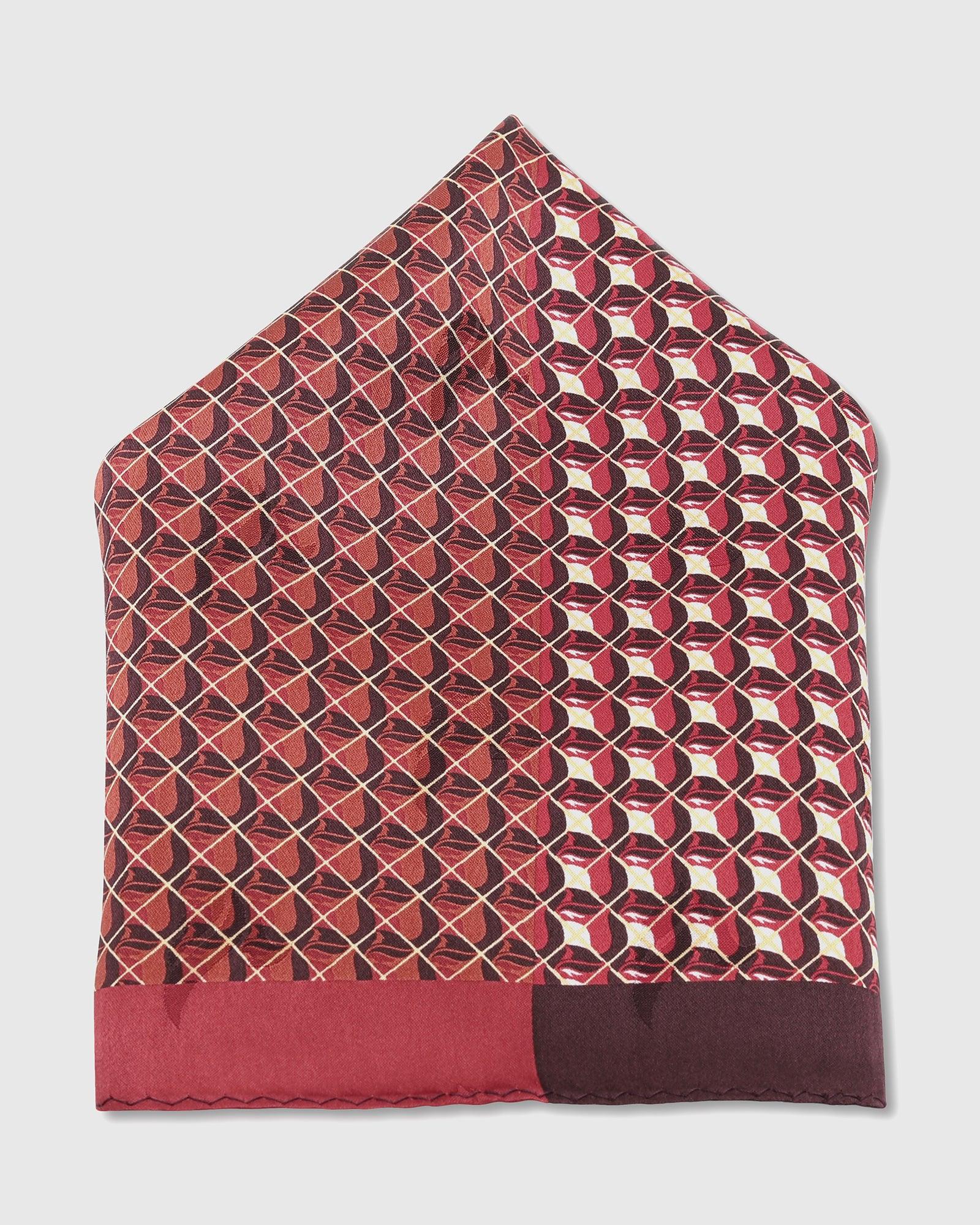 Silk Maroon Printed Pocket Square - Turner - Blackberrys