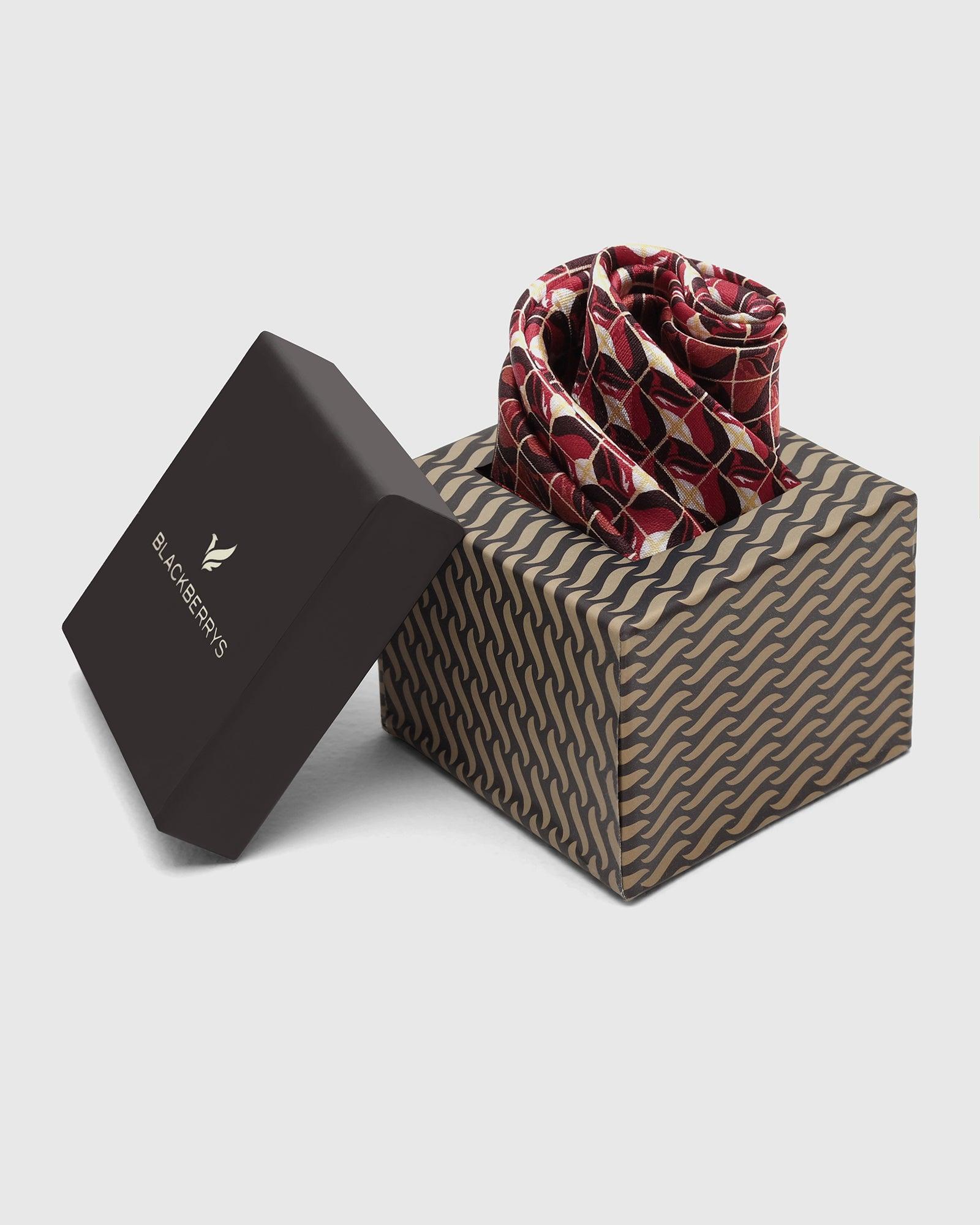 Silk Maroon Printed Pocket Square - Turner - Blackberrys