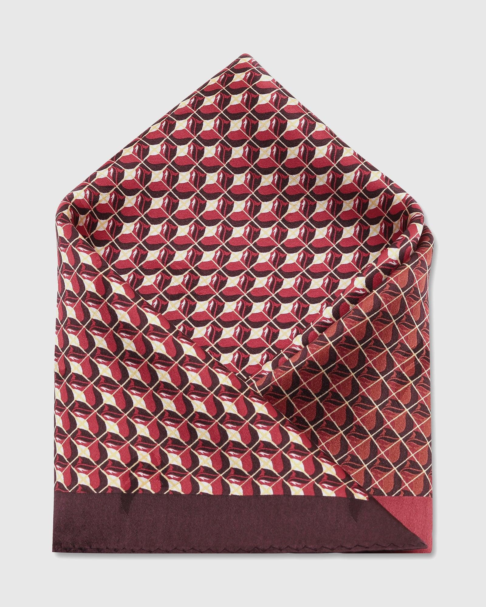 Silk Maroon Printed Pocket Square - Turner - Blackberrys