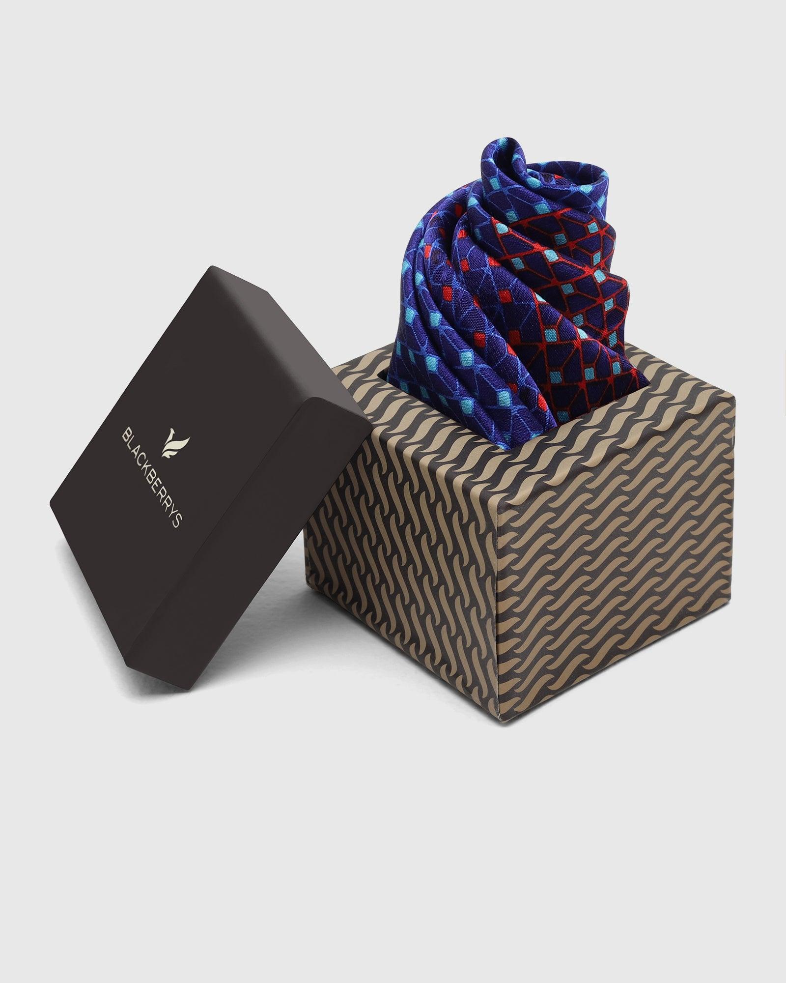 Silk Navy Printed Pocket Square - Tylell - Blackberrys