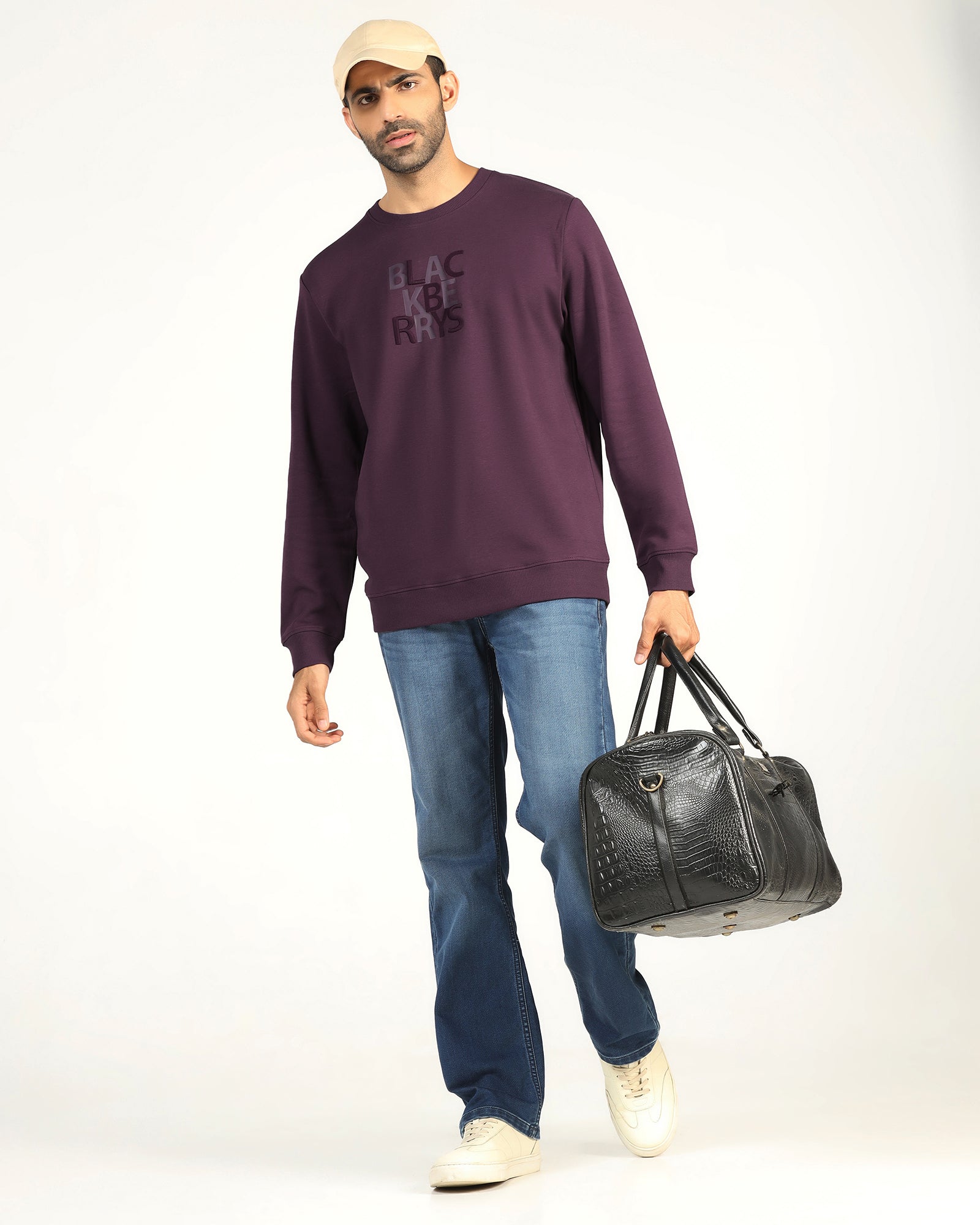 Purple Crew Neck Solid Sweatshirt - Deck