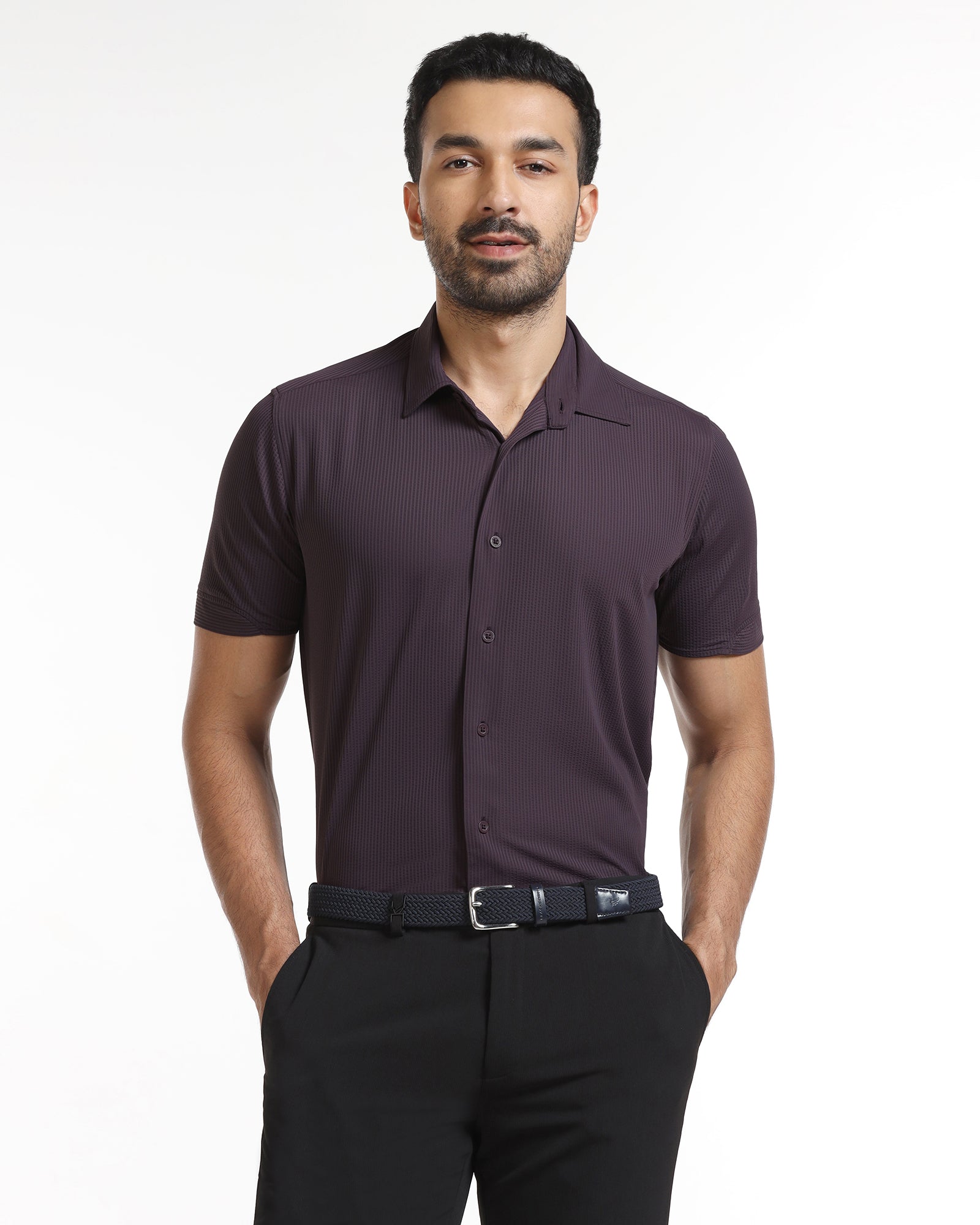 Purple Half Sleeve TechPro Stripe Shirt - Civil
