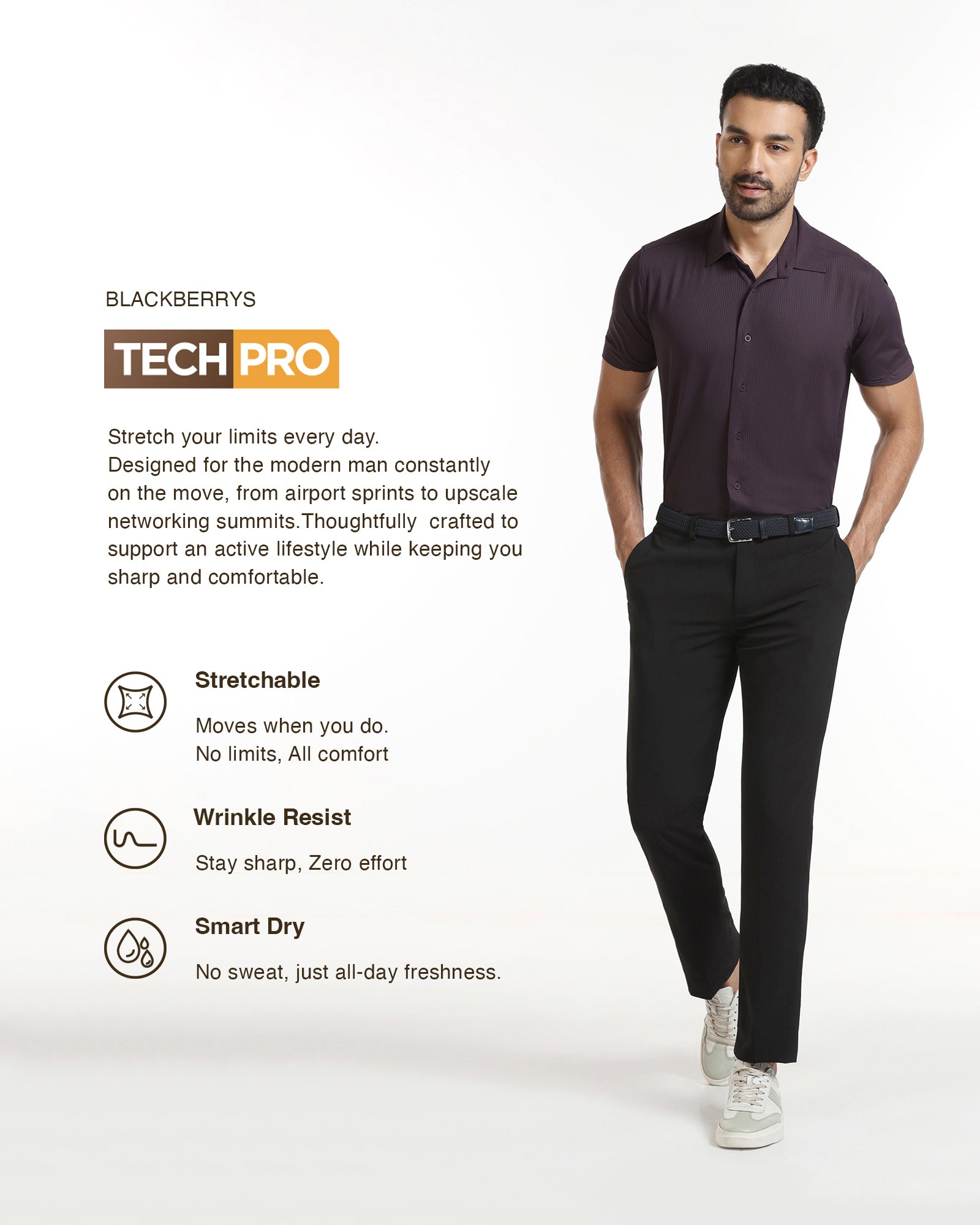 Purple Half Sleeve TechPro Stripe Shirt - Civil