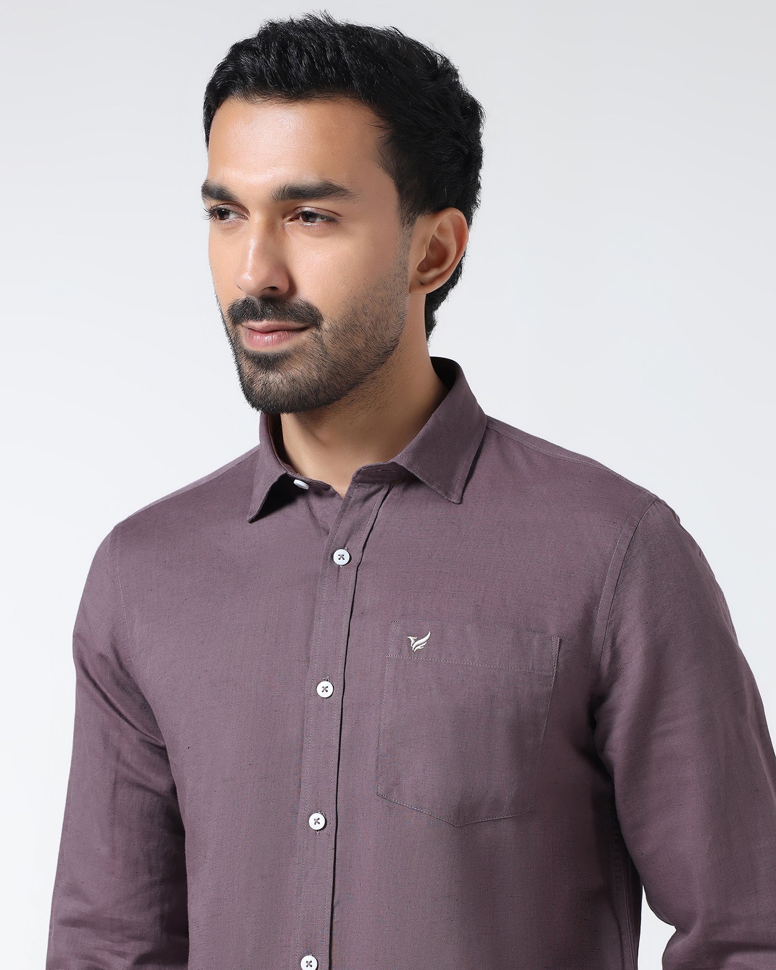 Purple Linen Solid Shirt - Cleo