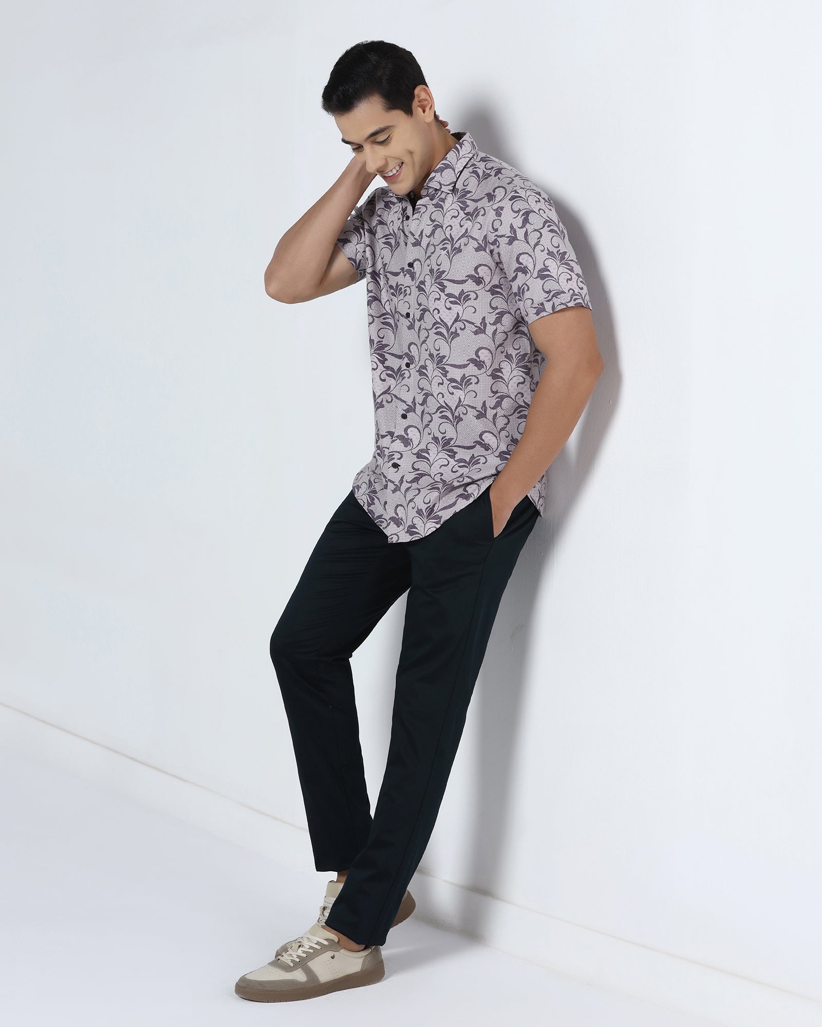 Purple Half Sleeve Printed Shirt - Lenard