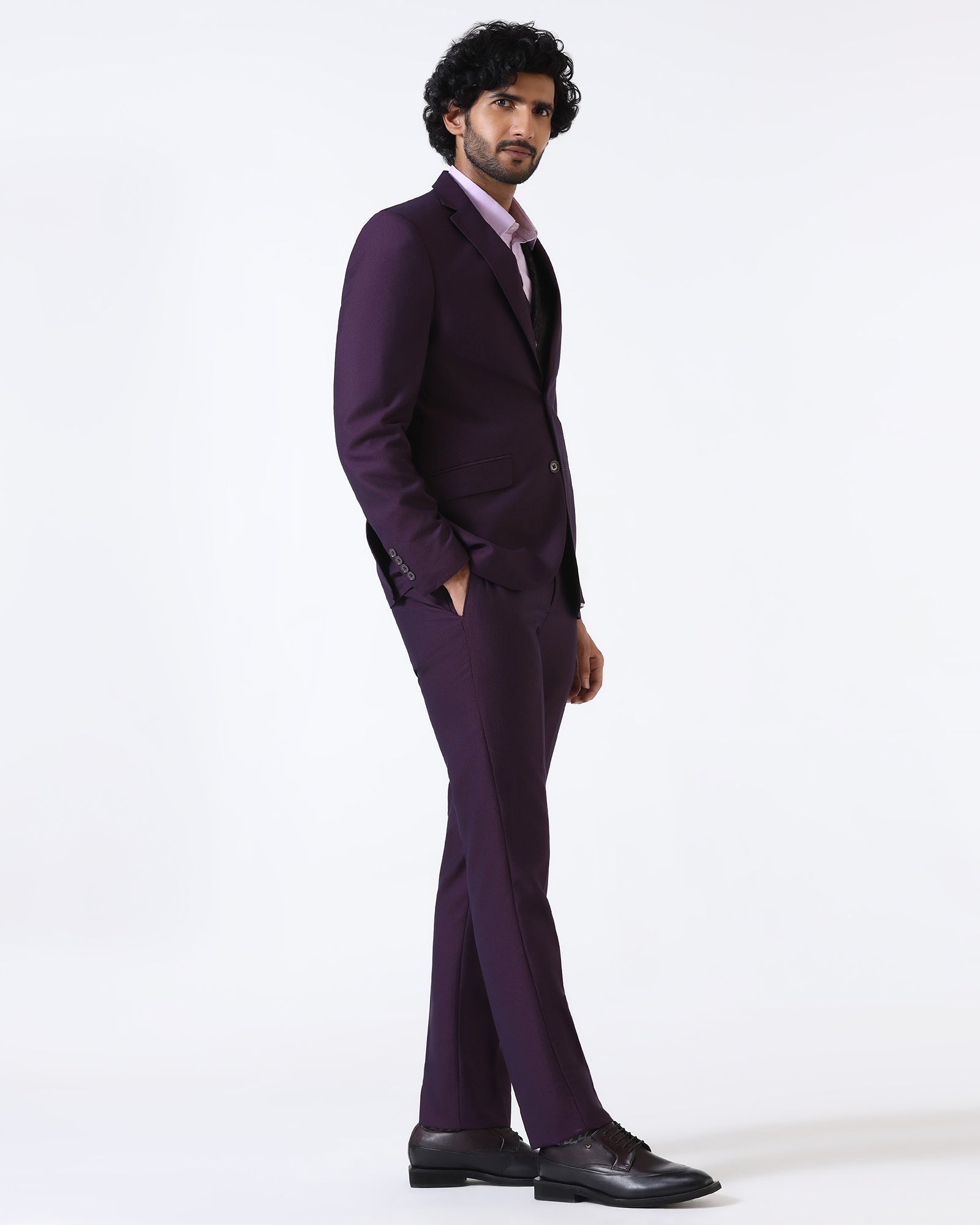 Purple Three Piece Textured Suit - Opto
