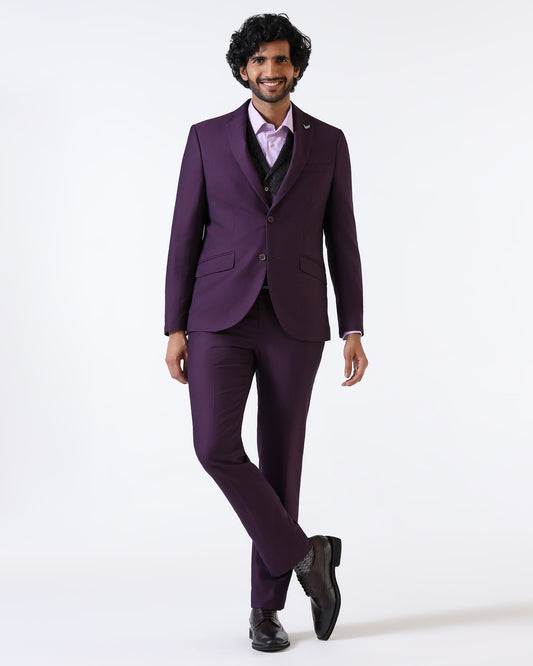 Purple Three Piece Textured Suit - Opto