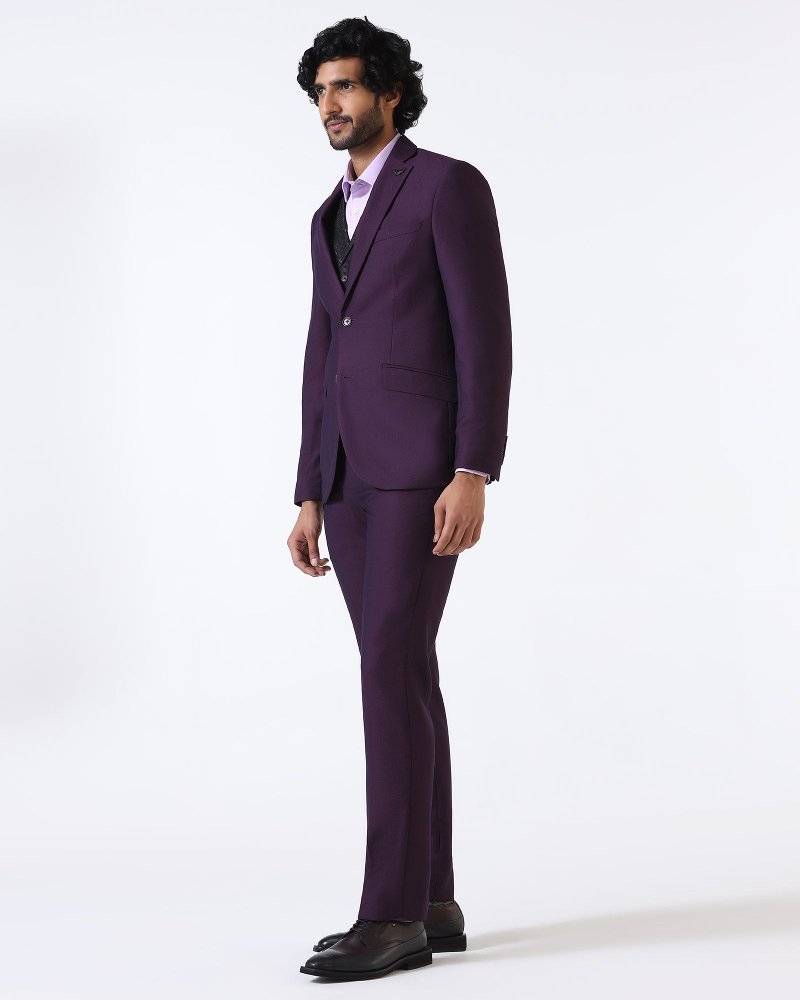 Purple Three Piece Textured Suit - Opto