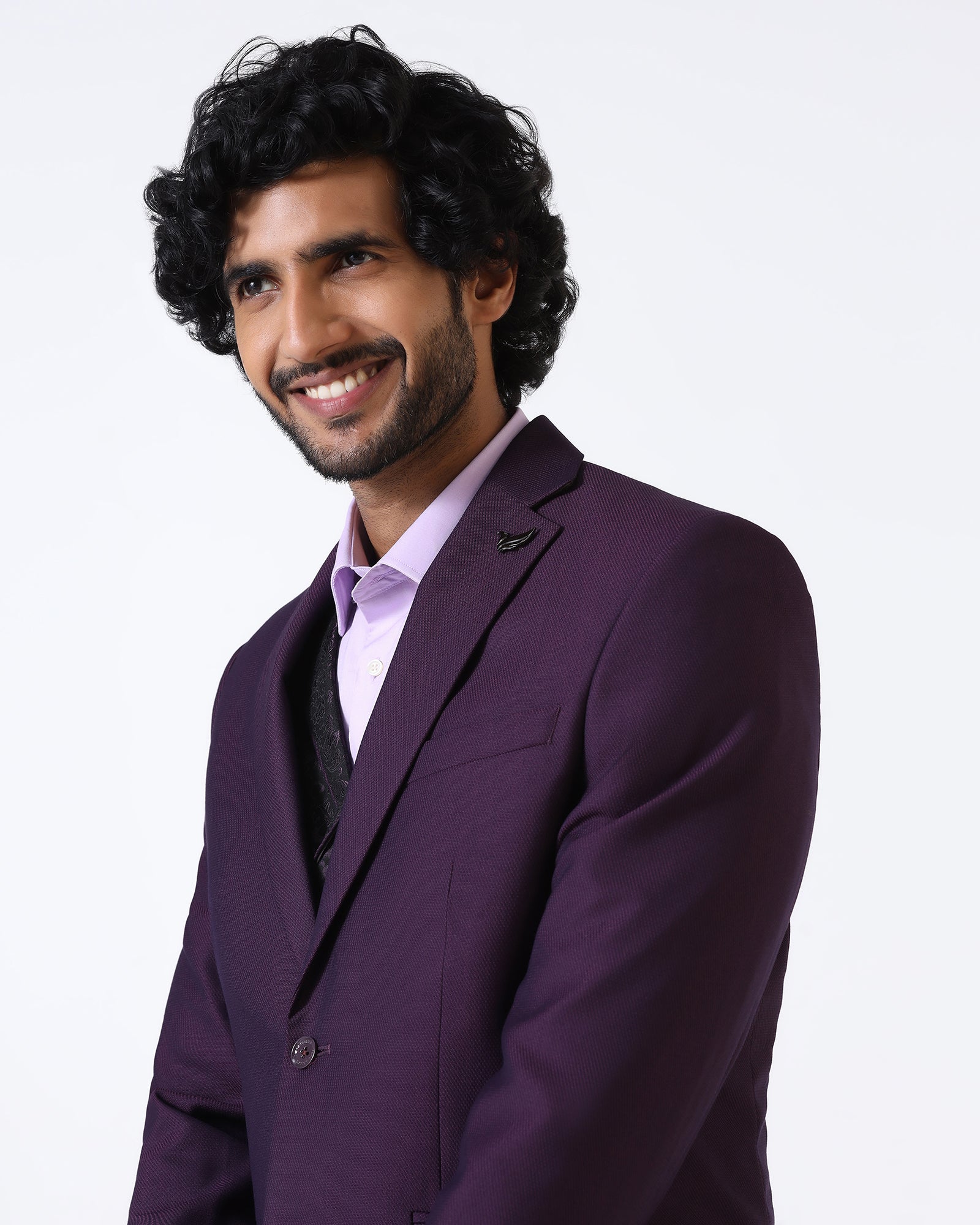 Purple Three Piece Textured Suit - Opto