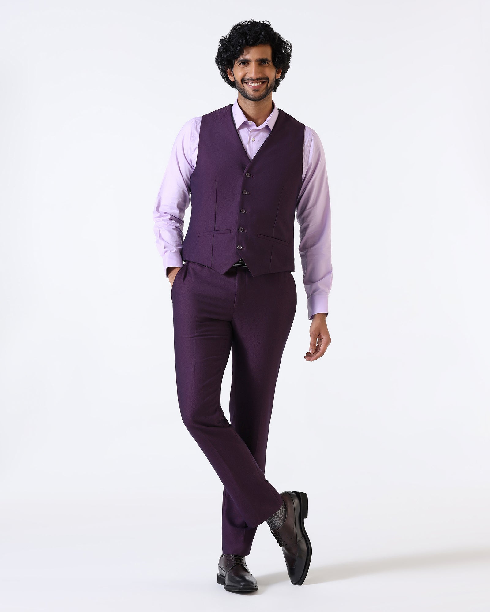Purple Three Piece Textured Suit - Opto