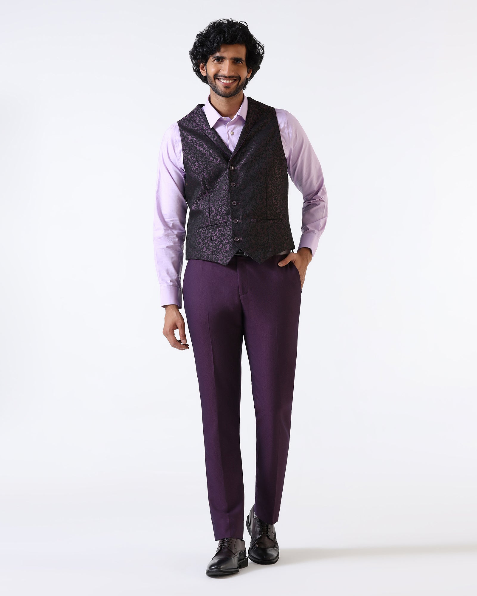 Purple Three Piece Textured Suit - Opto