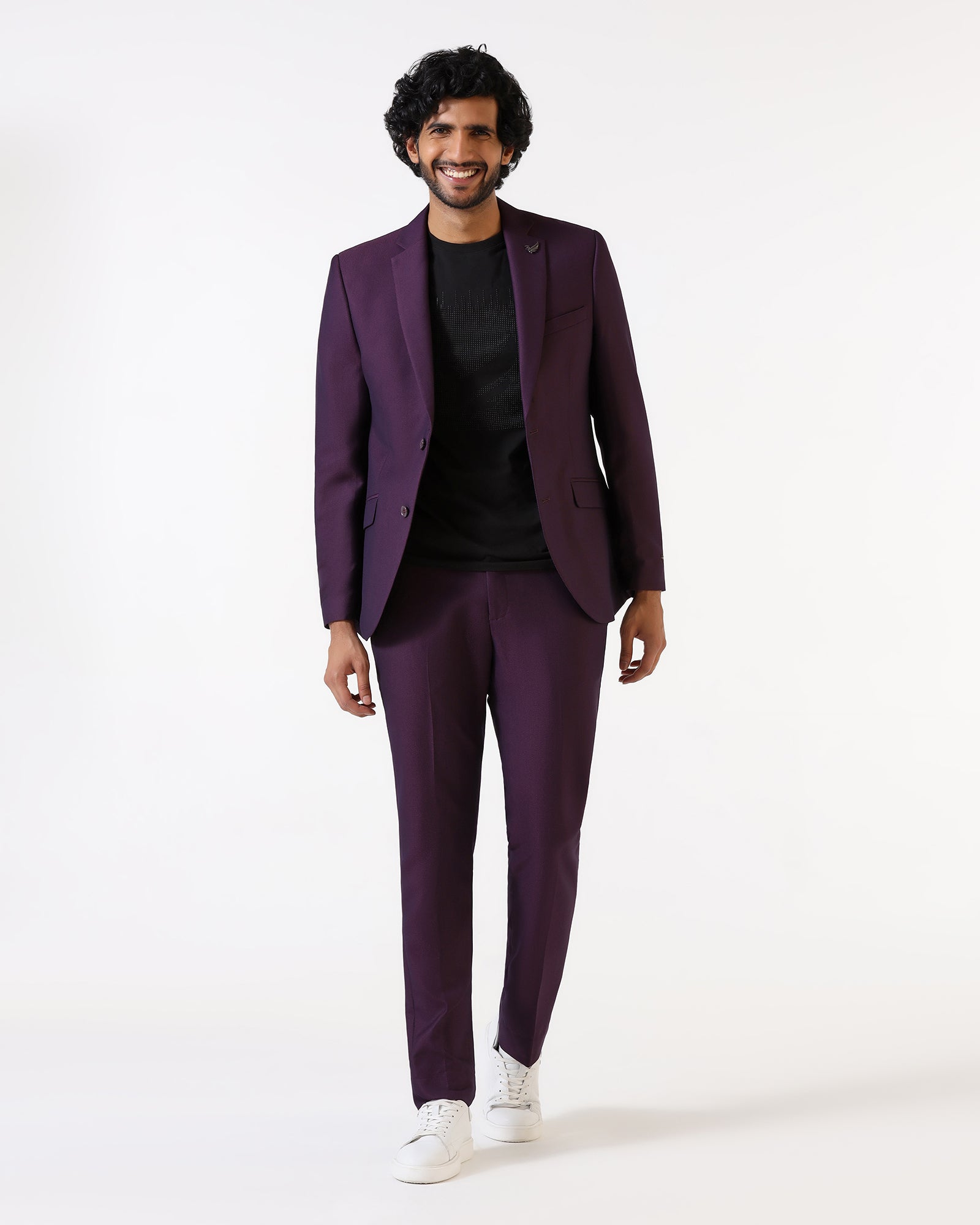 Purple Three Piece Textured Suit - Opto