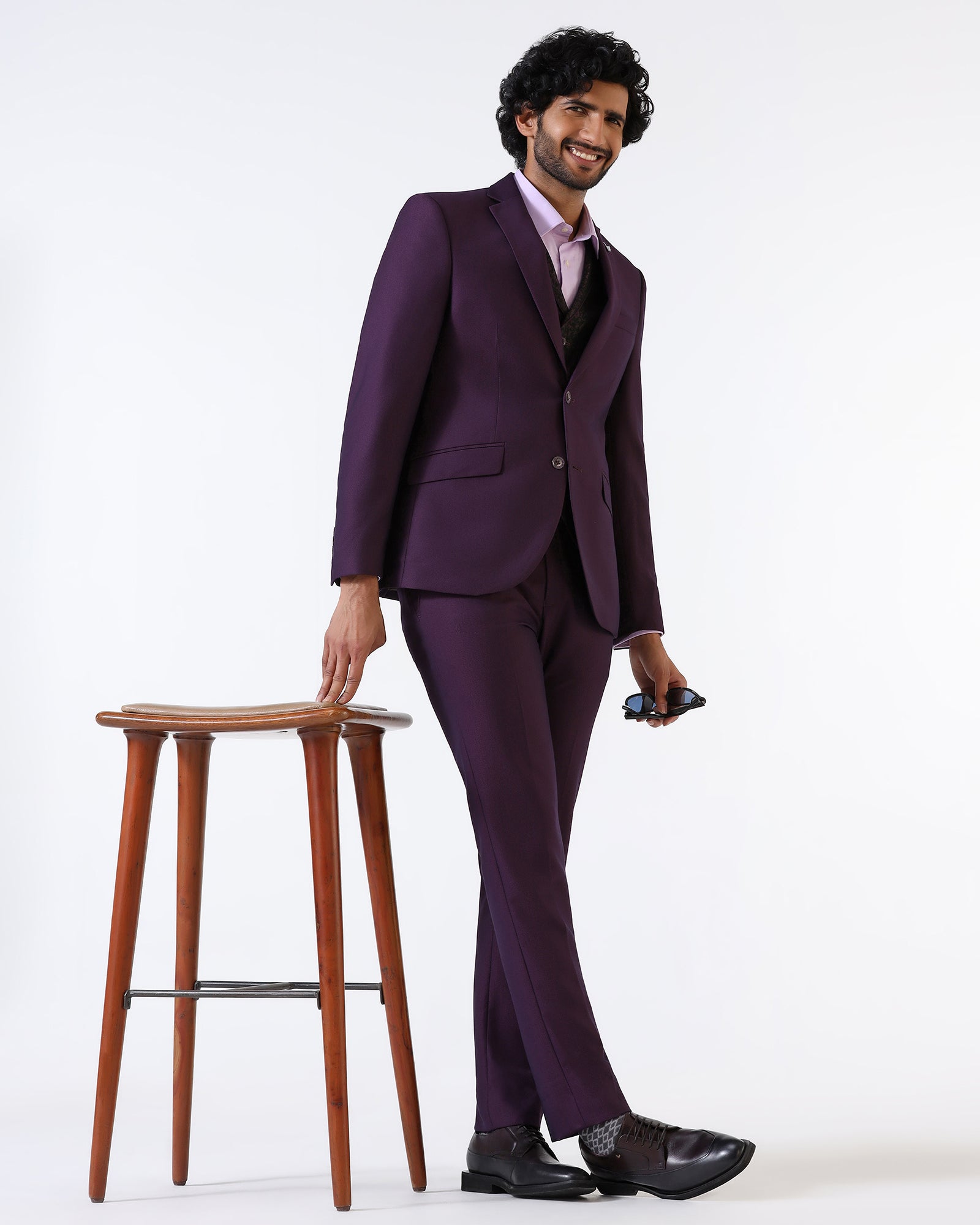 Purple Three Piece Textured Suit - Opto