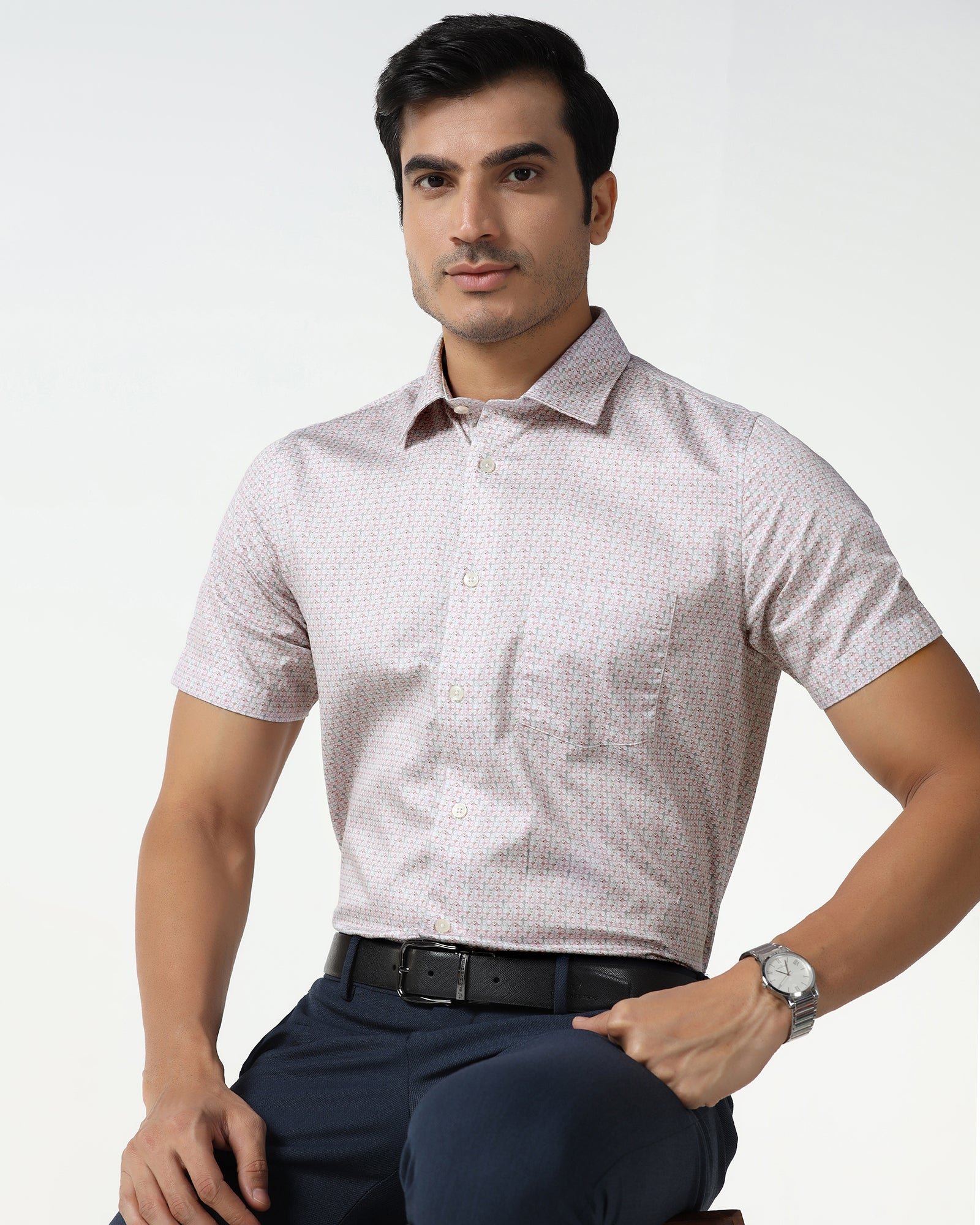 Red Half Sleeve Printed Shirt - Nicole