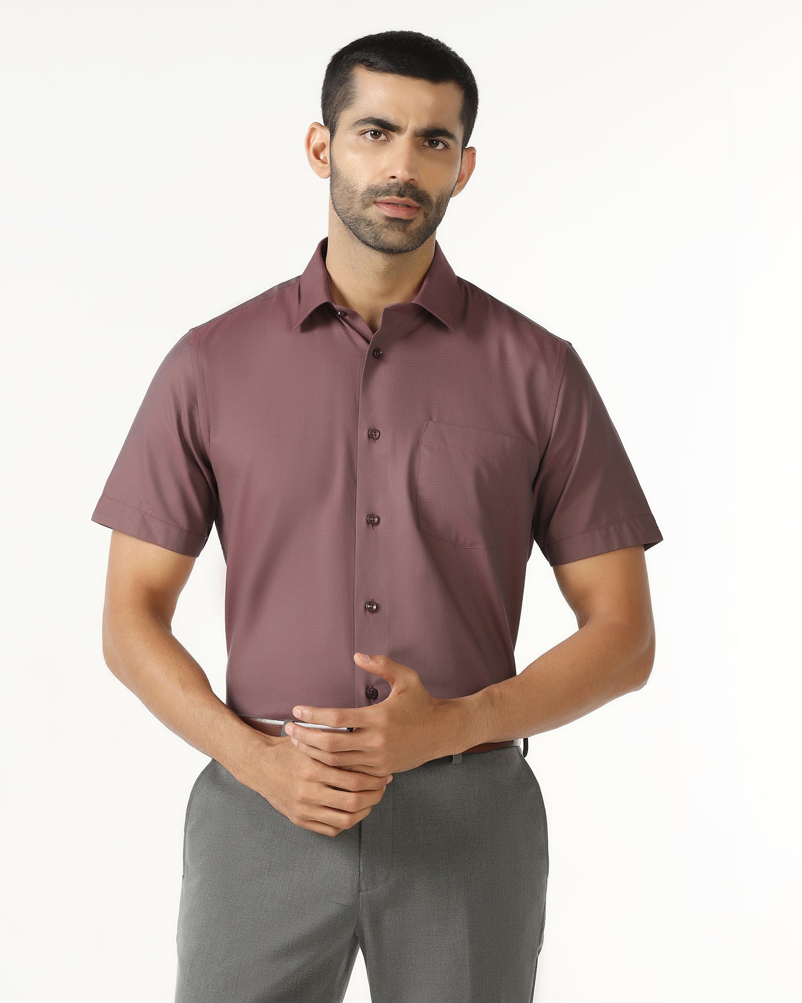 Red Half Sleeve Textured Shirt - Zander