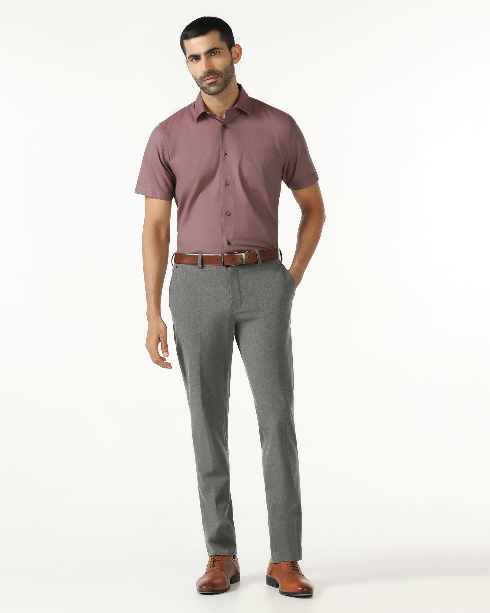 Red Half Sleeve Textured Shirt - Zander