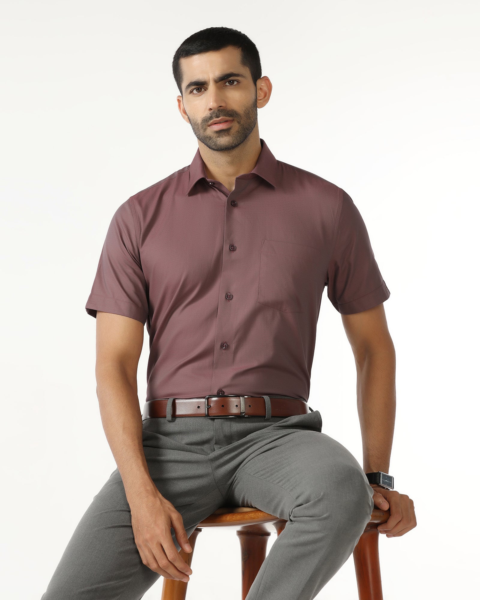 Red Half Sleeve Textured Shirt - Zander