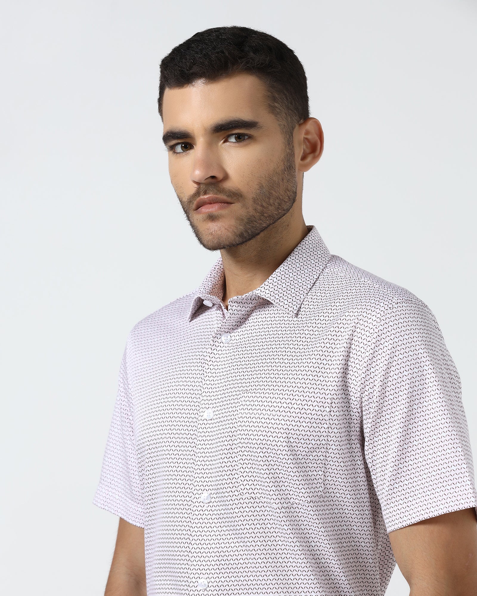 Red Half Sleeve Non Iron Printed Shirt - Everest