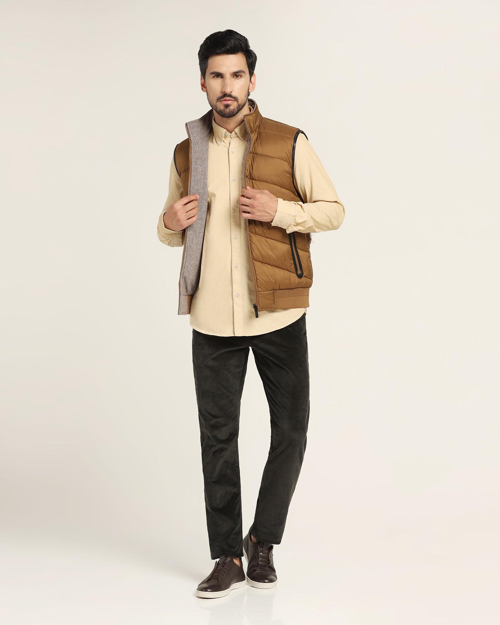 Reversible Burnt Gold Solid Zipper Jacket - Cabe - Blackberrys