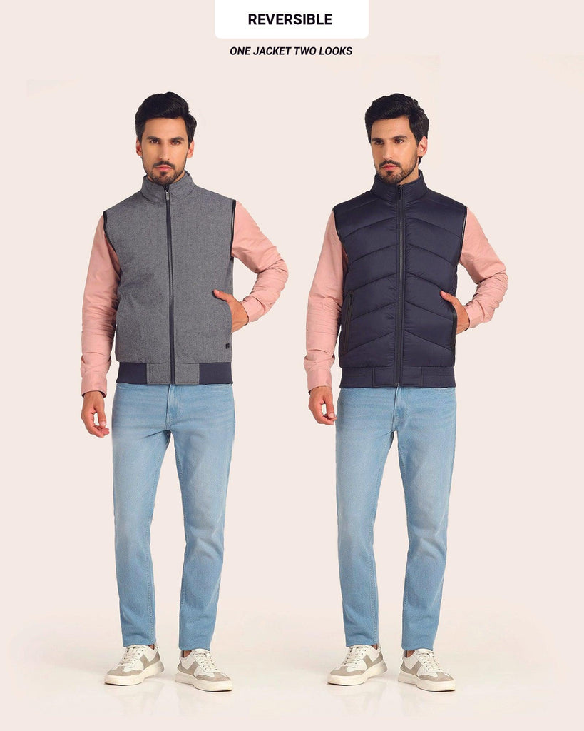 Reversible Navy Solid Zipper Jacket - Cabe