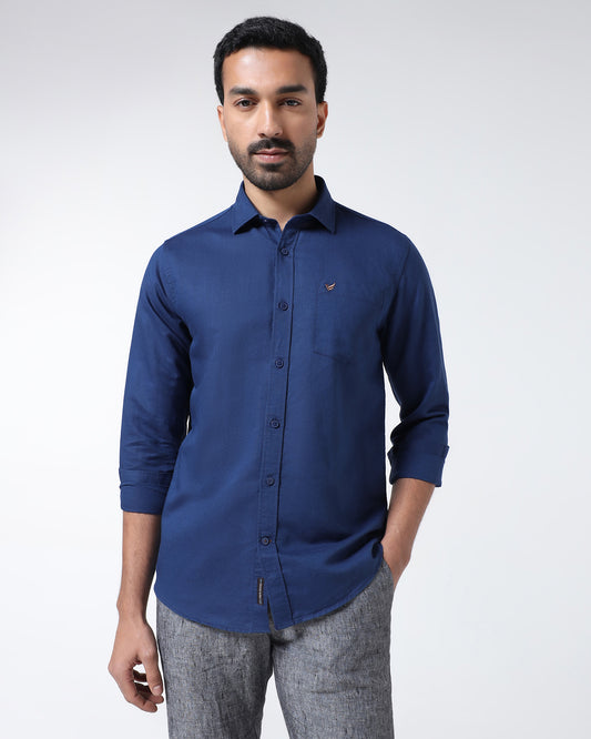 Royal Blue Linen Solid Shirt - Cleo