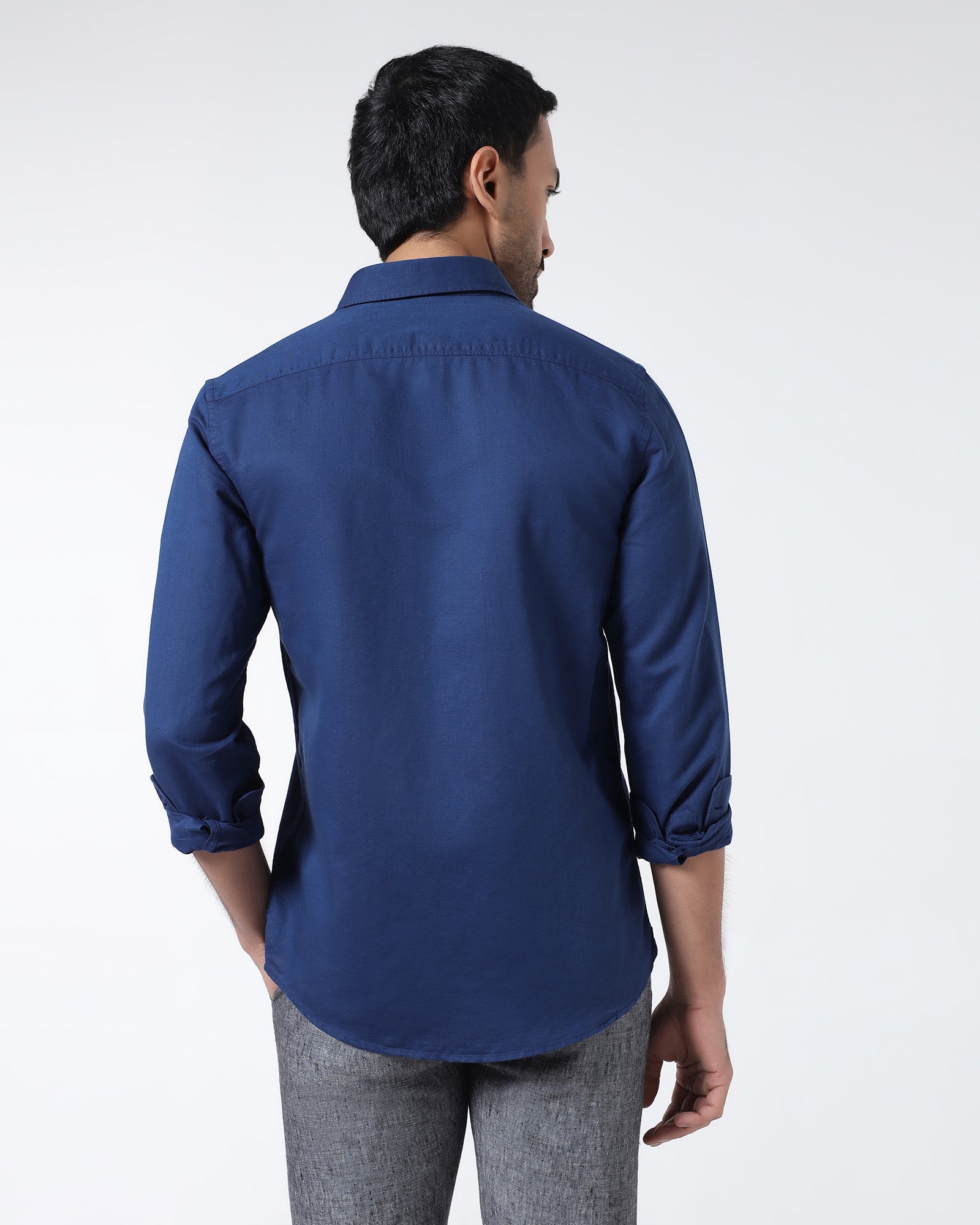Royal Blue Linen Solid Shirt - Cleo