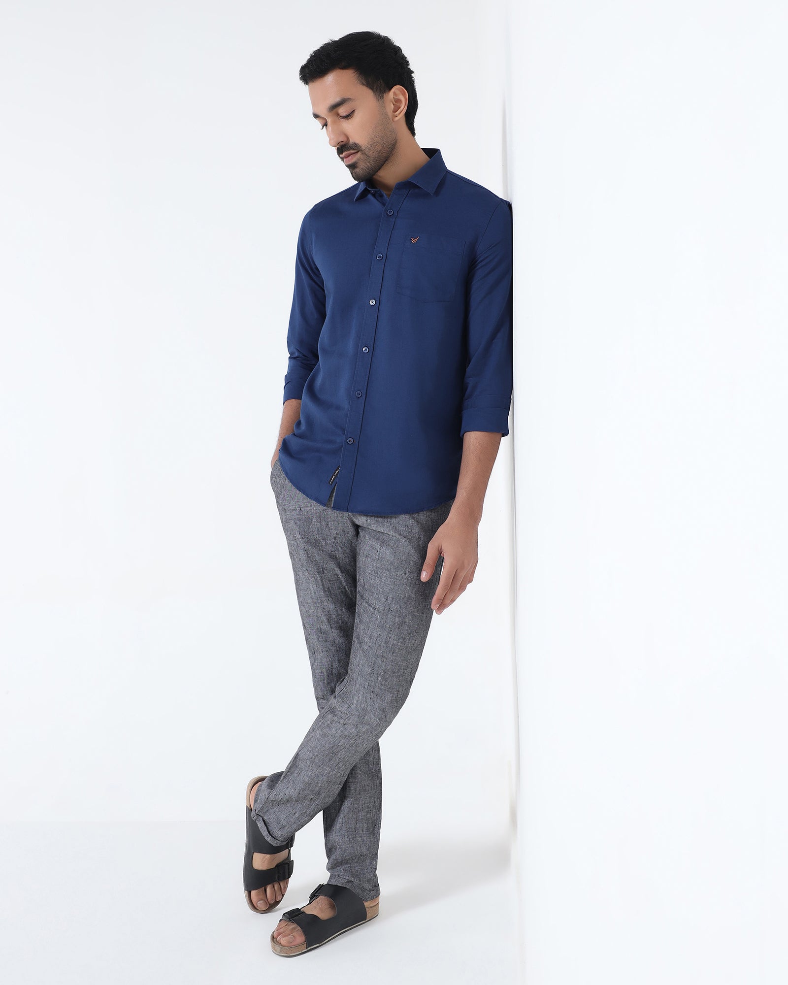 Royal Blue Linen Solid Shirt - Cleo