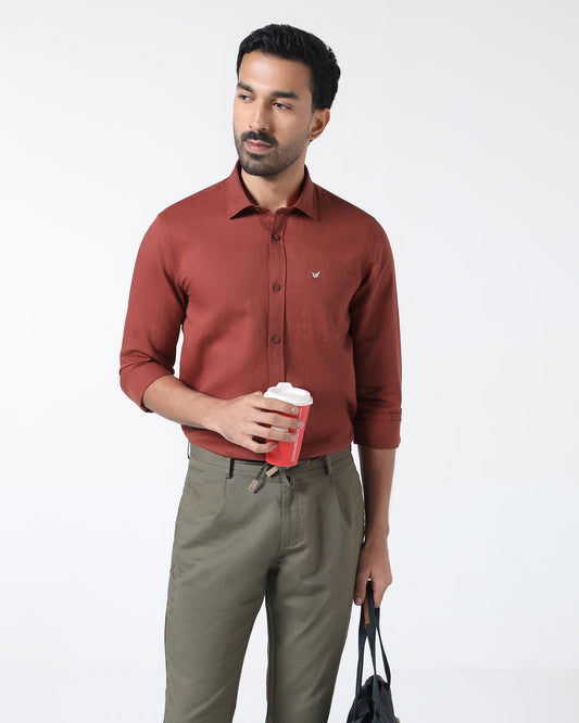 Rust Linen Solid Shirt - Cleo
