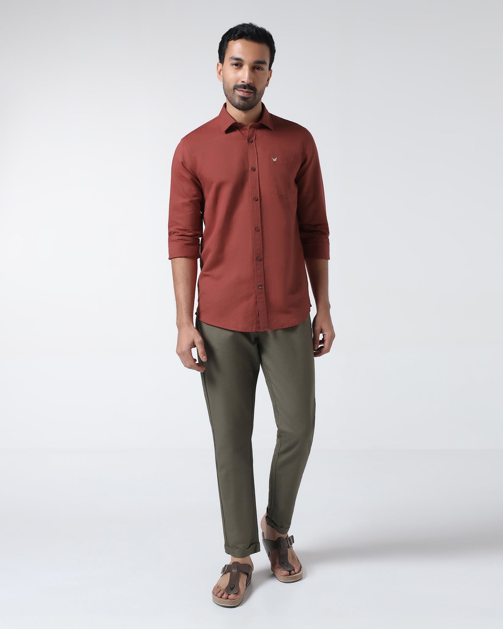 Rust Linen Solid Shirt - Cleo