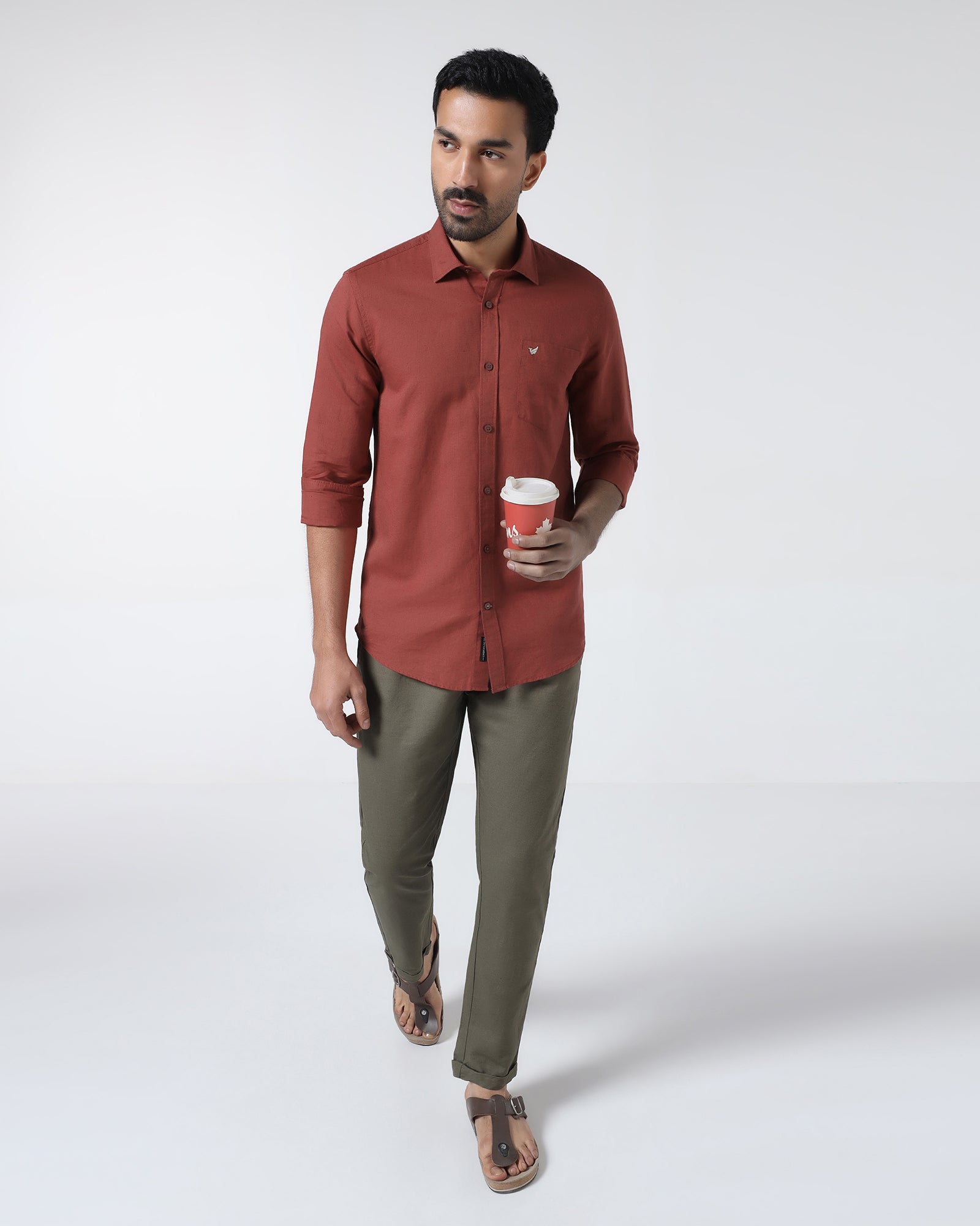 Rust Linen Solid Shirt - Cleo